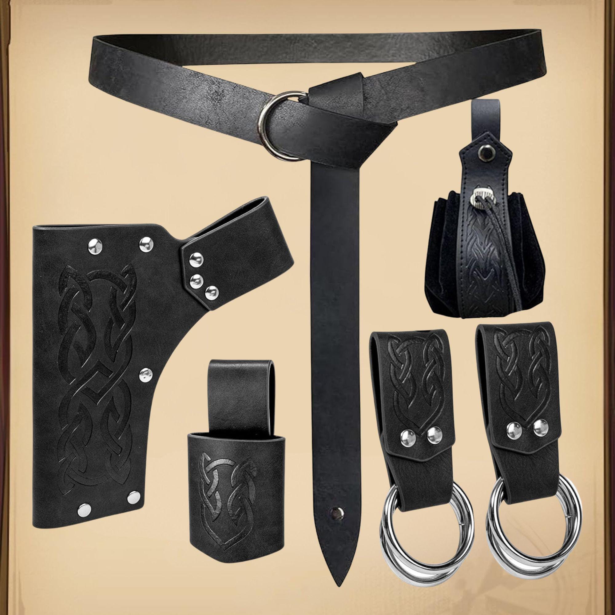 Viking Costume & LARP - Medieval Leather Belt Accessories Set, Viking Cosplay, Renaissance Faire