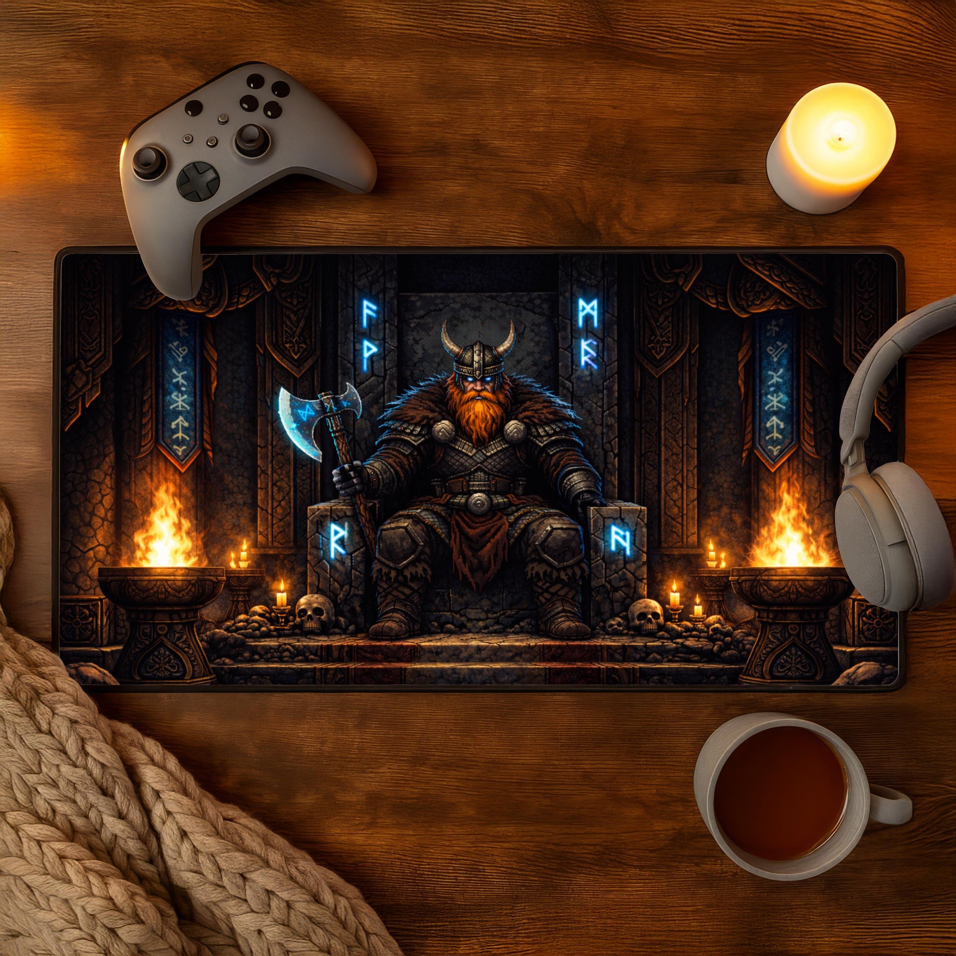 Viking Rune Leather Accessory - Personalized Norse Mythology Desk Mat, Ethnic Norse Name In Viking