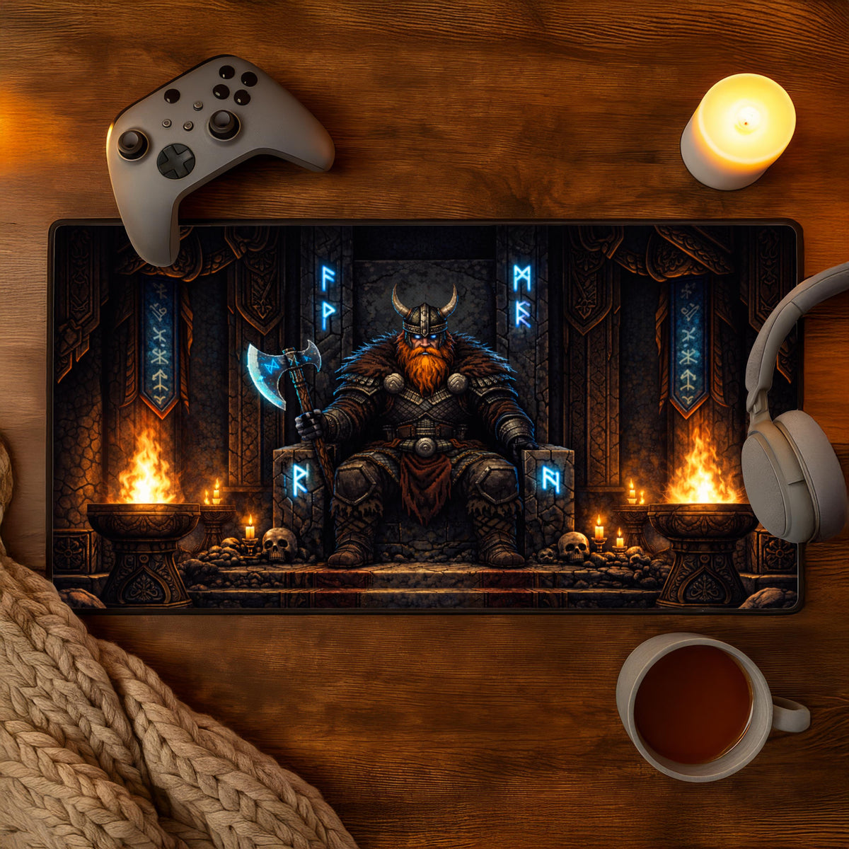 Viking Rune Leather Accessory - Personalized Norse Mythology Desk Mat, Ethnic Norse Name In Viking