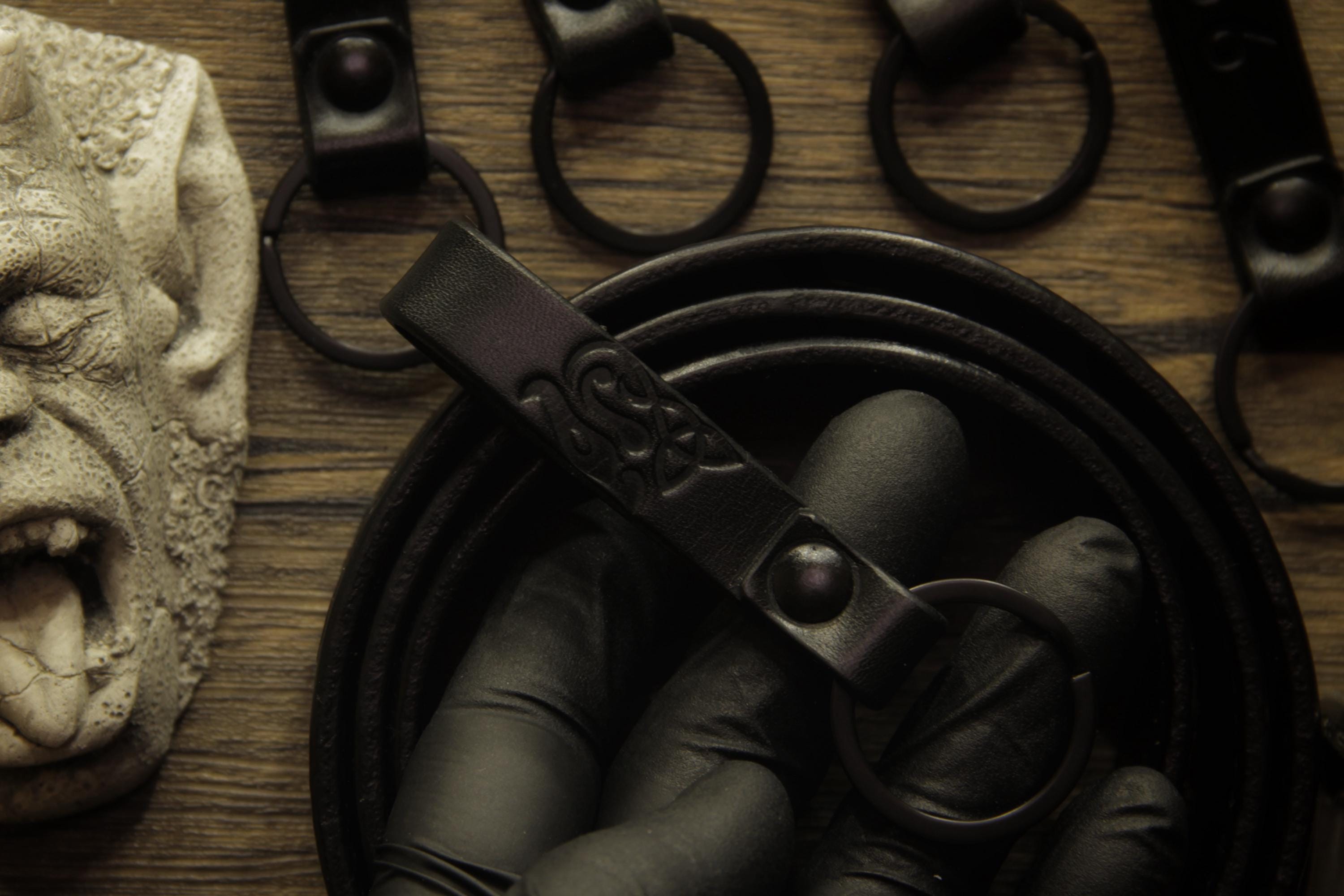 Viking Leather Accessory - Key fob "Head of Jormungandr". A personalized gift for Vikings.