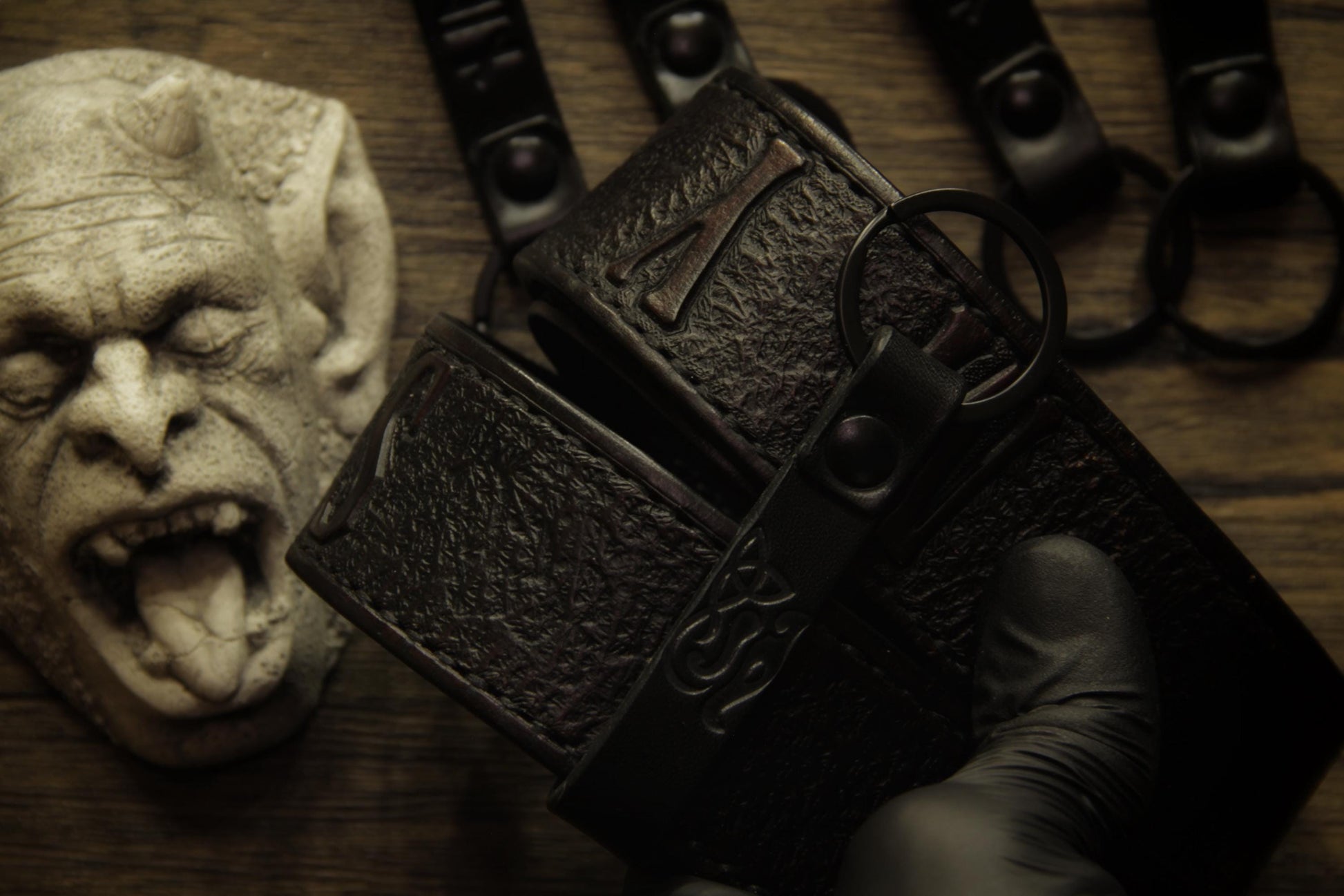 Viking Leather Accessory - Key fob "Head of Jormungandr". A personalized gift for Vikings.
