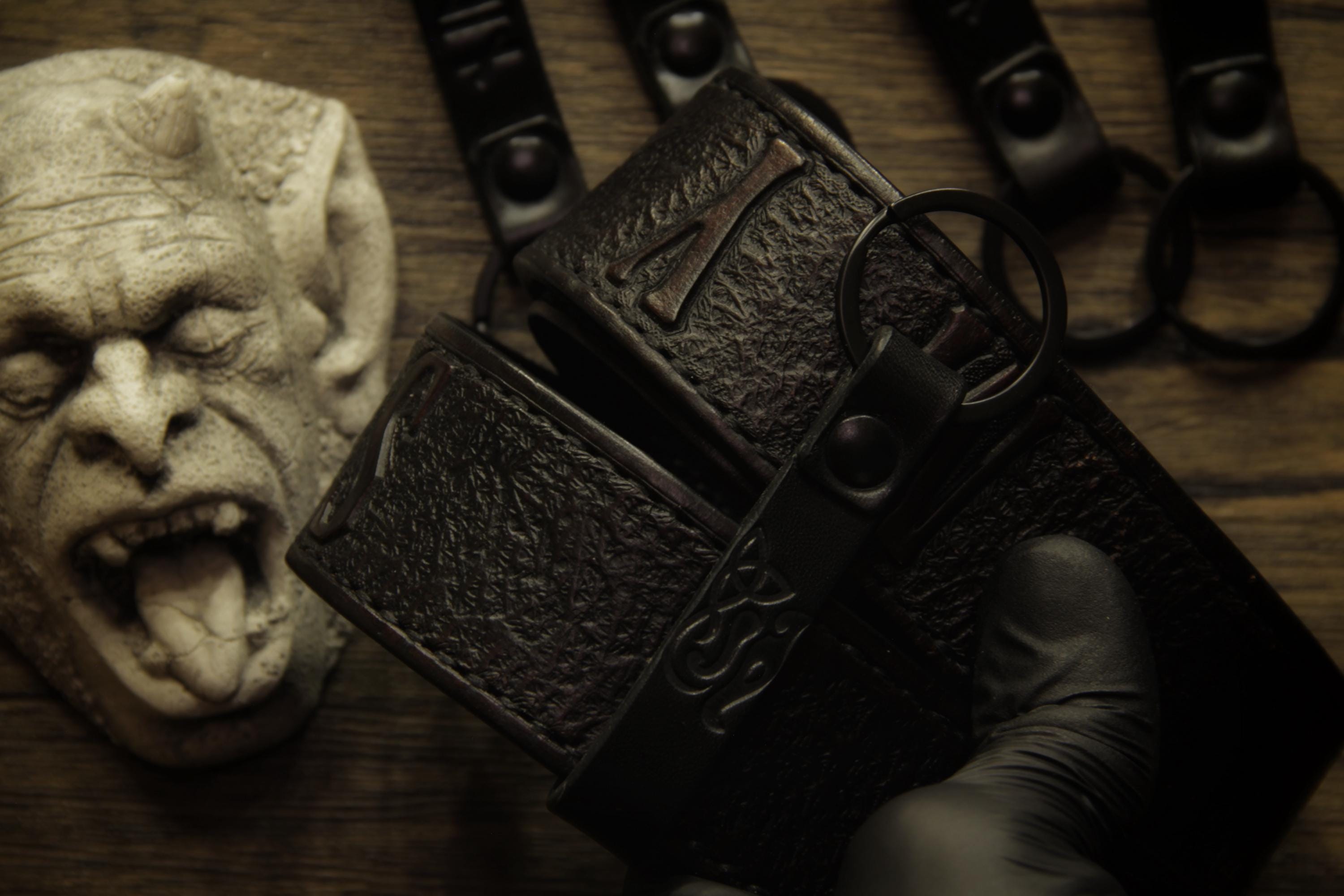 Viking Leather Accessory - Key fob "Head of Jormungandr". A personalized gift for Vikings.
