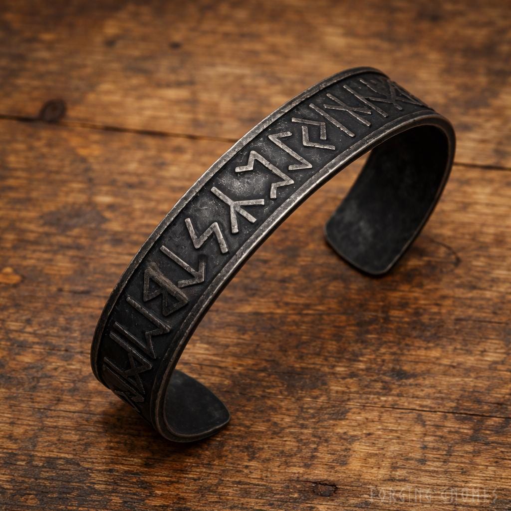 Viking Home Decor - Viking Black Bracelets ''old-school'' Set – Norse Symbols Stainless Steel Cuff
