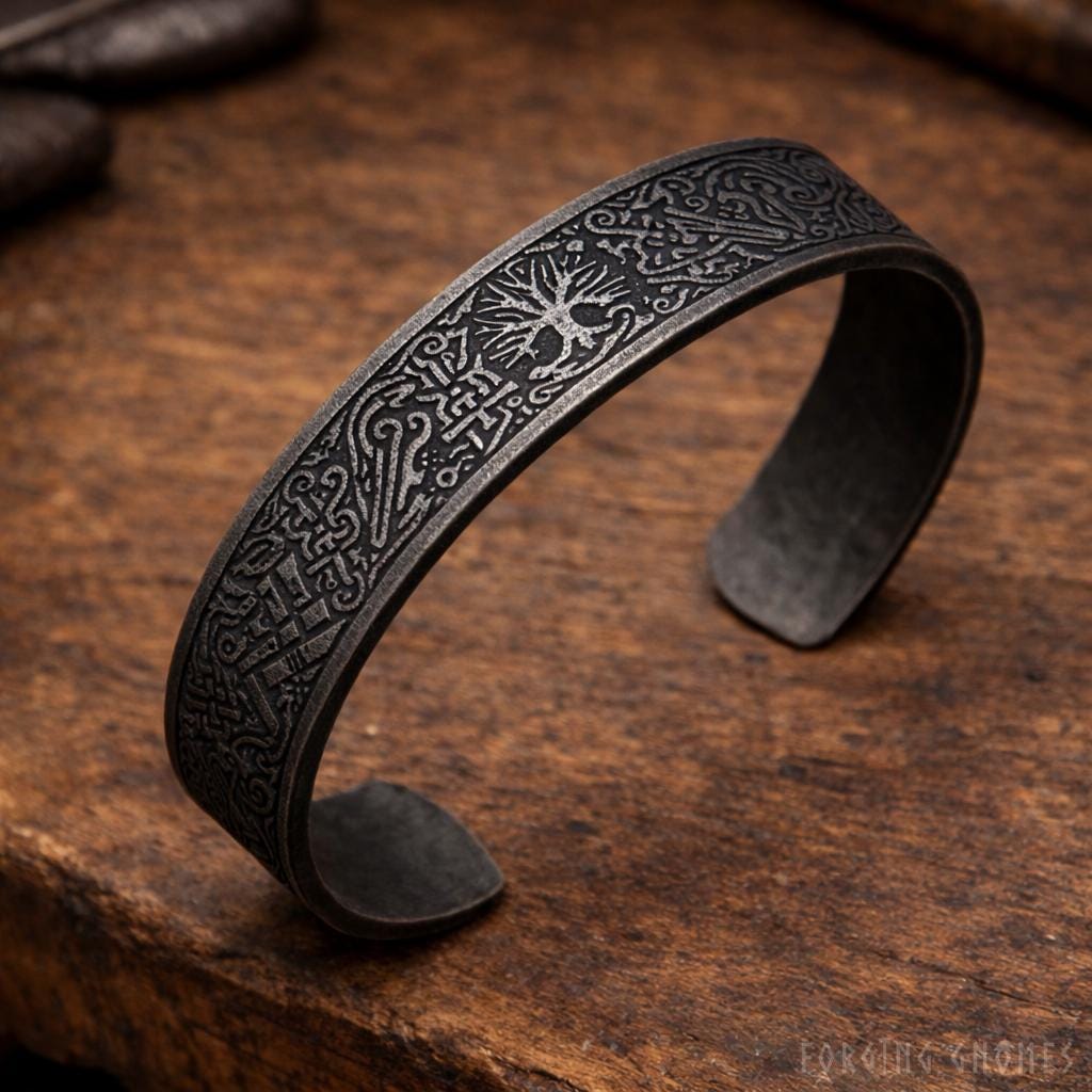 Viking Home Decor - Viking Black Bracelets ''old-school'' Set – Norse Symbols Stainless Steel Cuff