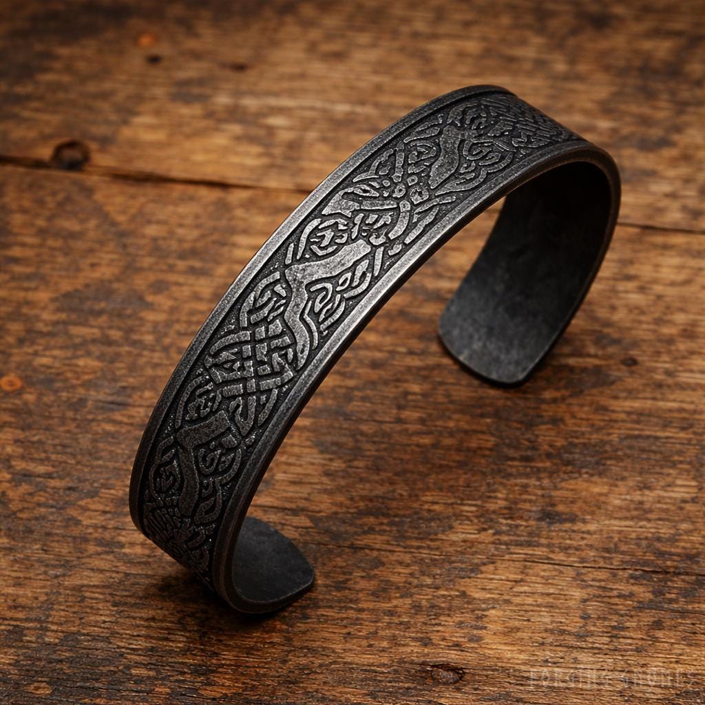 Viking Home Decor - Viking Black Bracelets ''old-school'' Set – Norse Symbols Stainless Steel Cuff