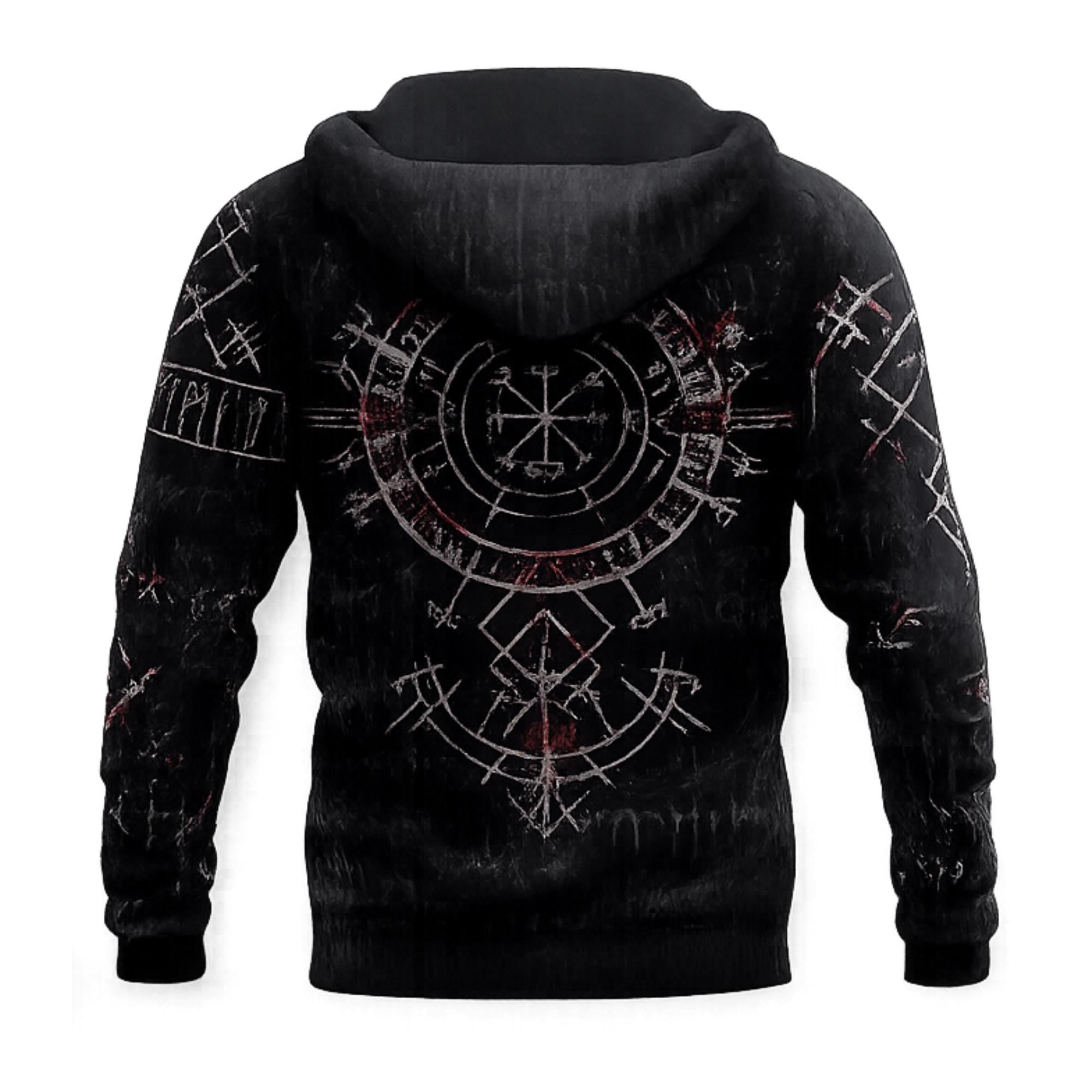 Viking Valknut Hoodie - Viking Runes Hoodie with Vegvisir Compass, Valknut Symbols, Norse Mythology