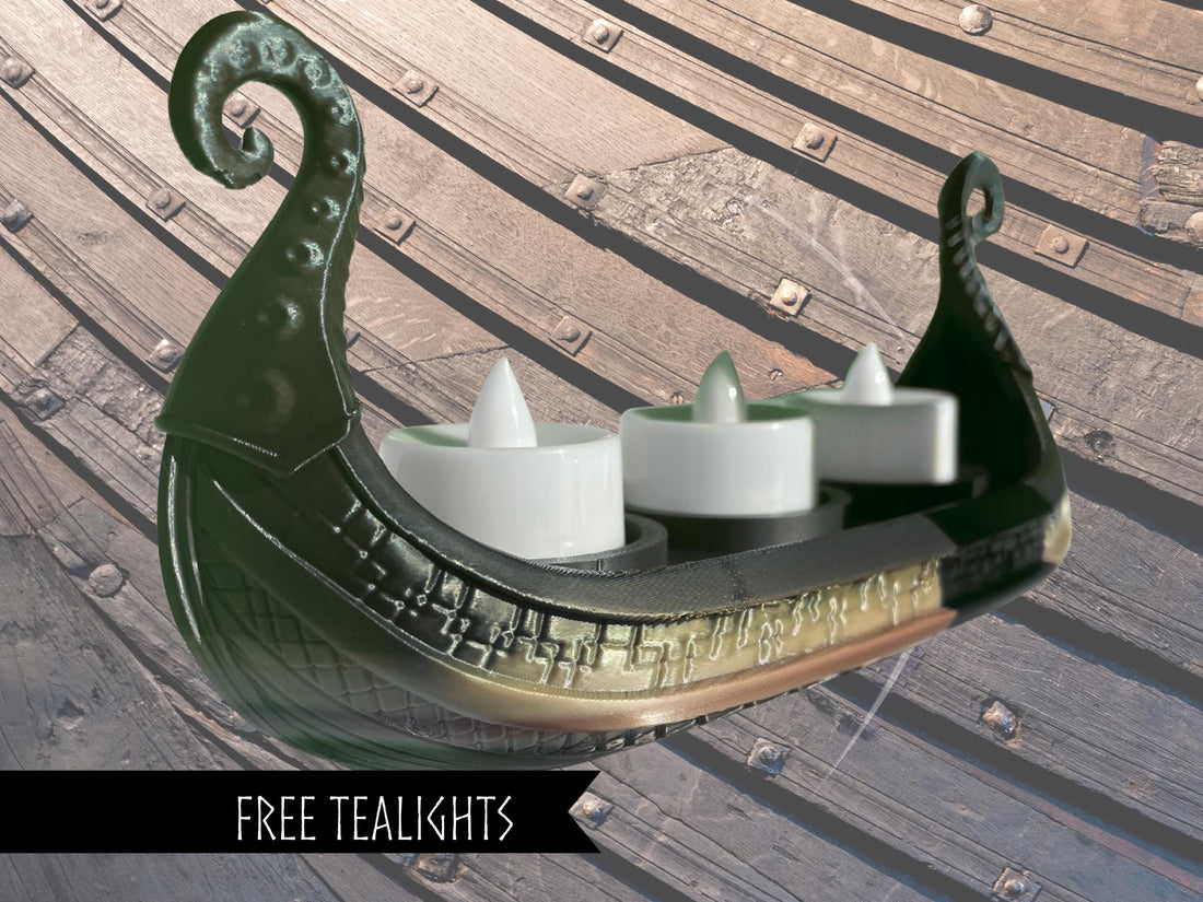 Viking Longship Home Decor - Viking Longship Tealight Holder: Kraken Design, Nordic Decor