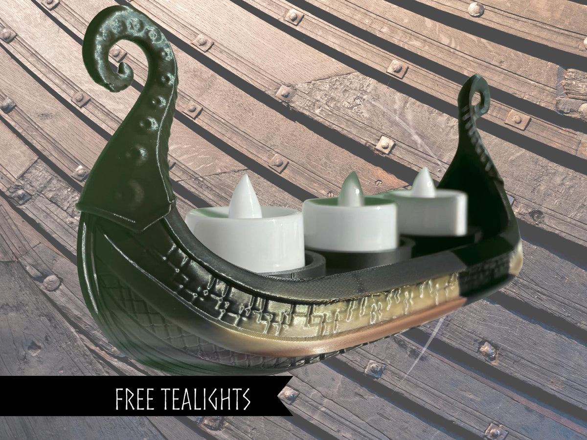 Viking Longship Home Decor - Viking Longship Tealight Holder: Kraken Design, Nordic Decor