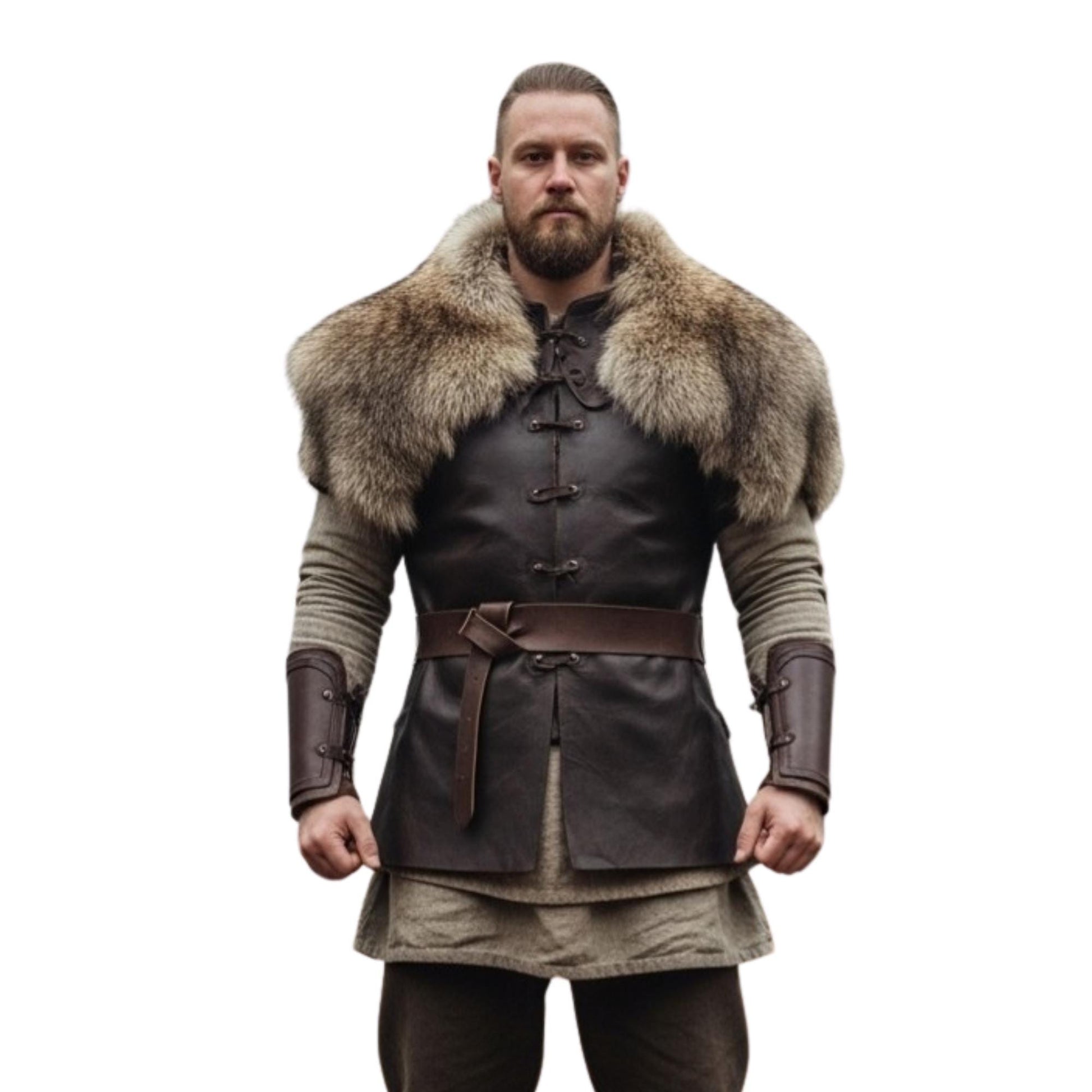 Viking Jacket - Handcrafted Cowhide Medieval Fur Coat: Viking Warrior Costume