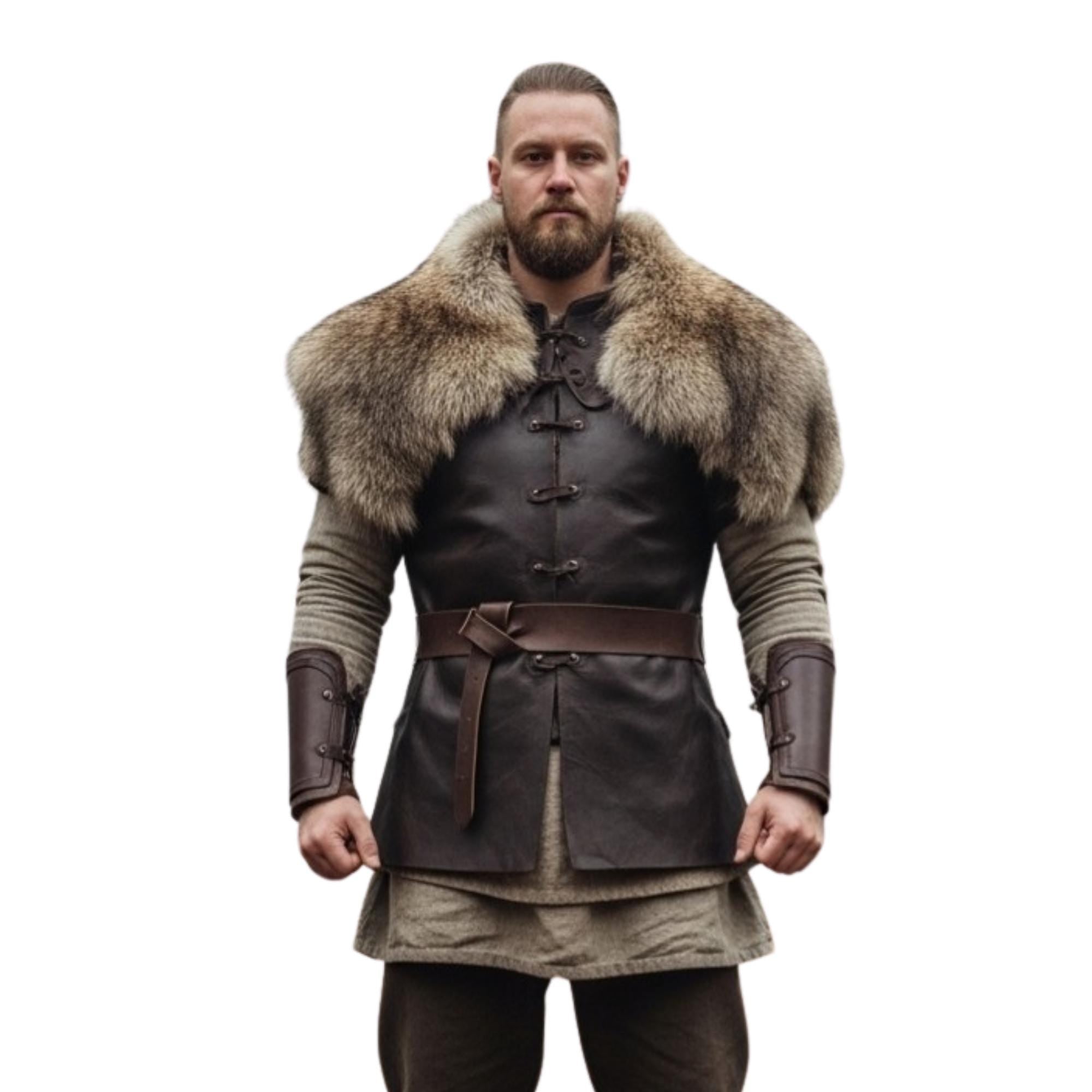 Viking Jacket - Handcrafted Cowhide Medieval Fur Coat: Viking Warrior Costume