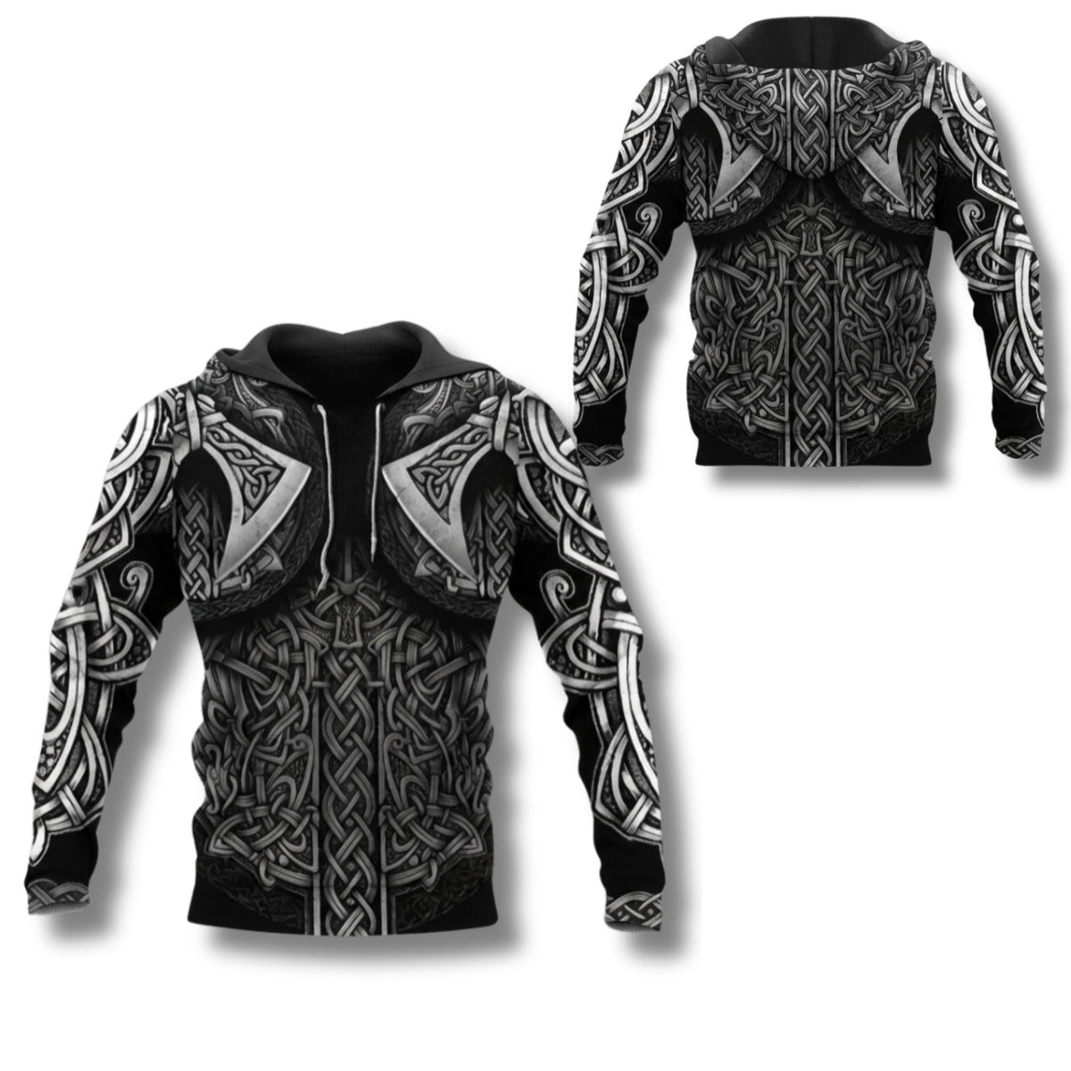 Viking Hoodie - Viking Armor Hoodie Norse Celtic Knot Warrior Zip Up Sweatshirt 3D All Over Print