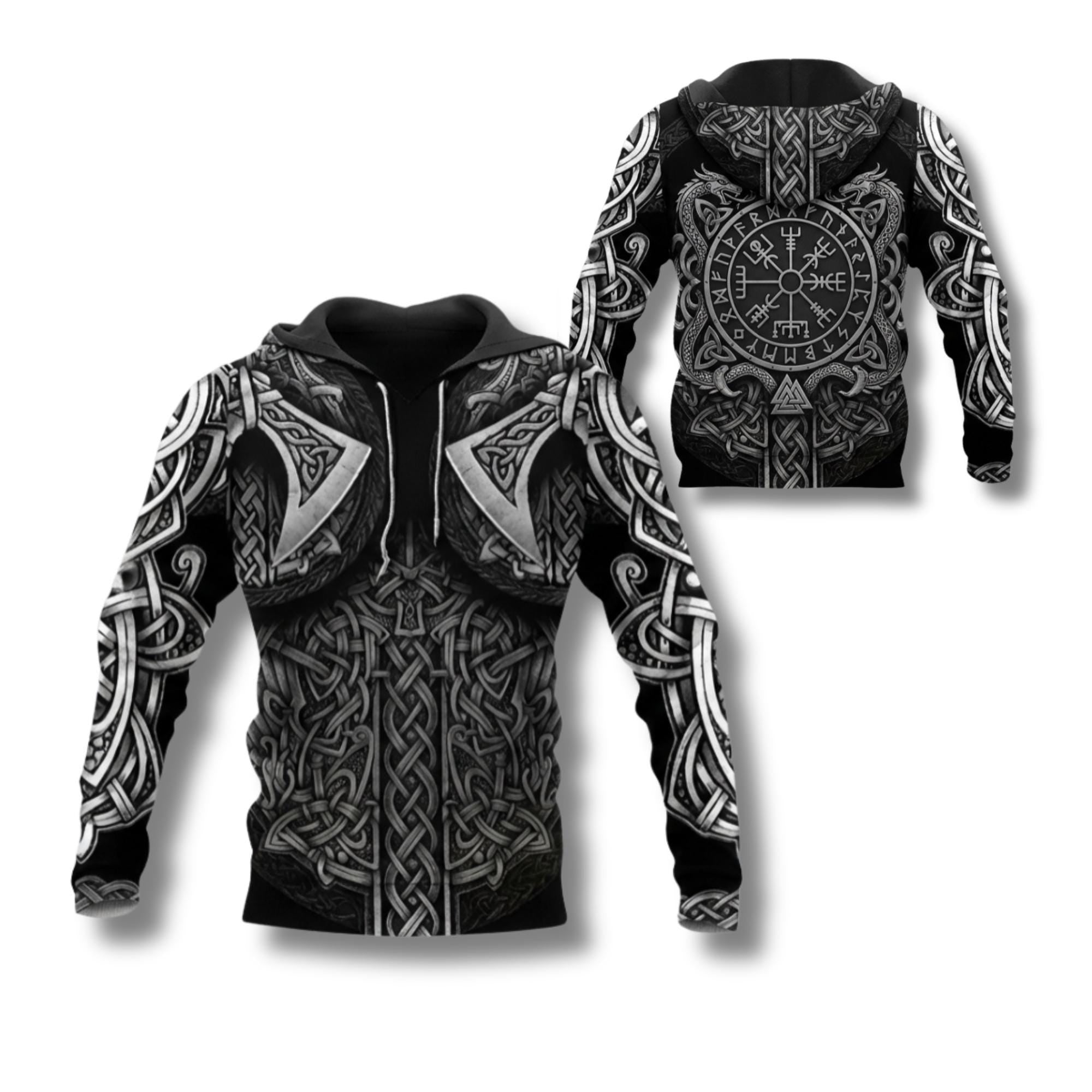 Viking Hoodie - Viking Armor Hoodie Norse Celtic Knot Warrior Zip Up Sweatshirt 3D All Over Print