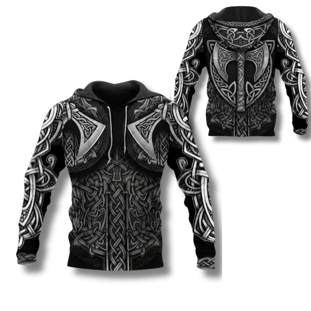 Viking Hoodie - Viking Armor Hoodie Norse Celtic Knot Warrior Zip Up Sweatshirt 3D All Over Print