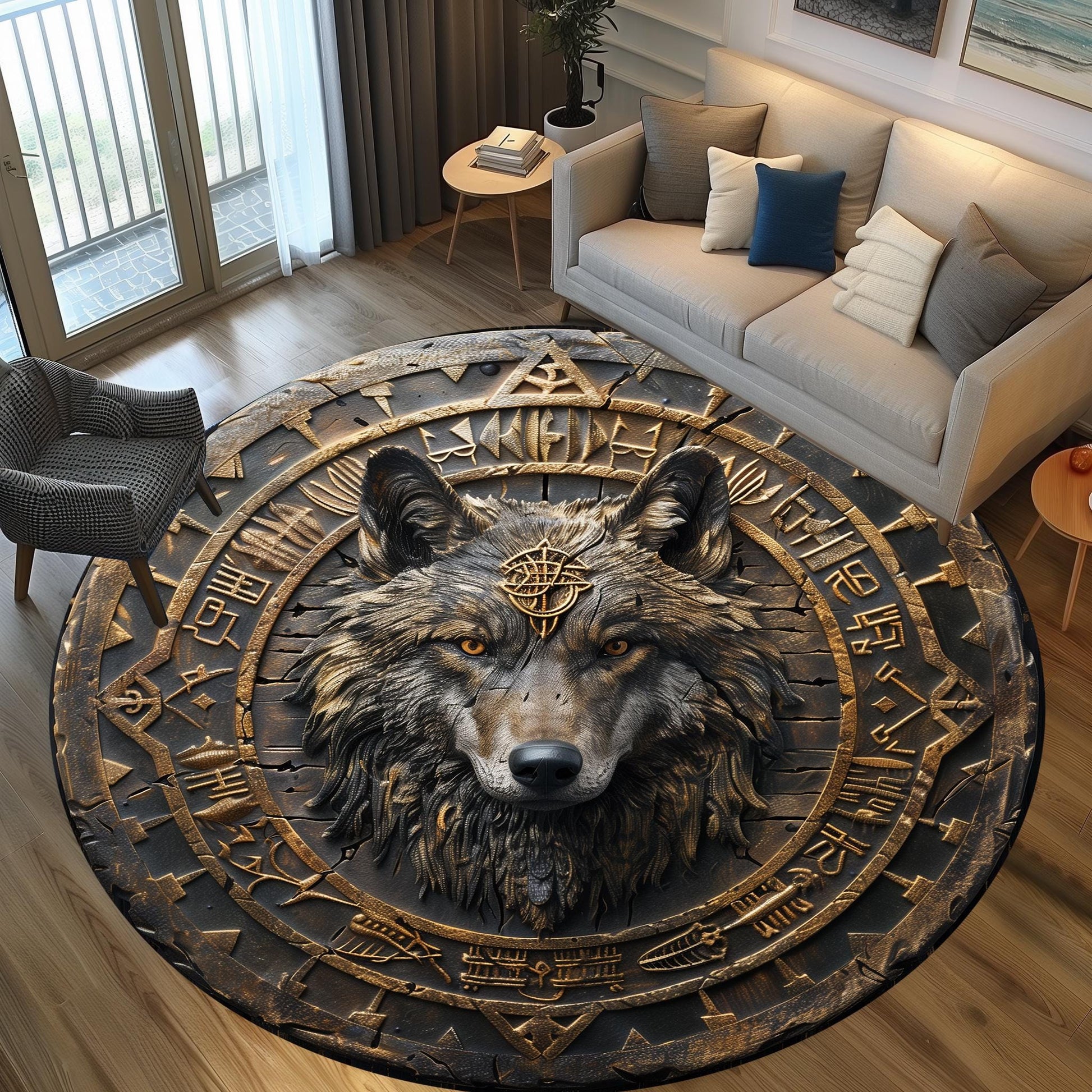 Viking Wolf Rug - 3D Viking Wolf Runner Rug: Norse Decor