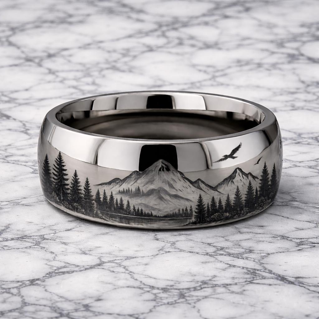 Viking Rune Ring - Viking Tree of Life Ring Mens Titanium Steel Celtic Knot Band Rustic Norse Rune