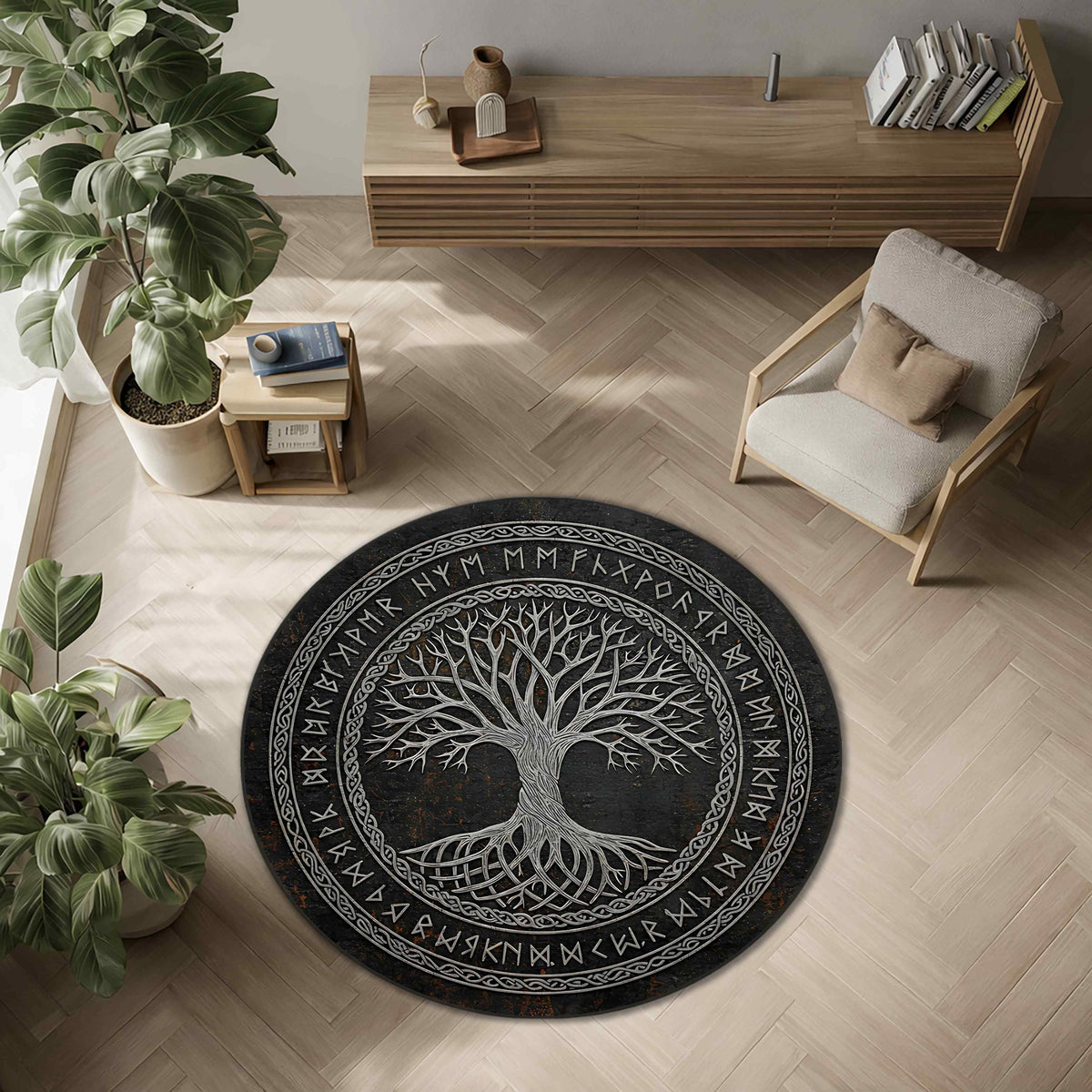 Viking Yggdrasil Tree of Life Rug - Viking Tree of Life Round Rug, Yggdrasil Rune Circle Carpet