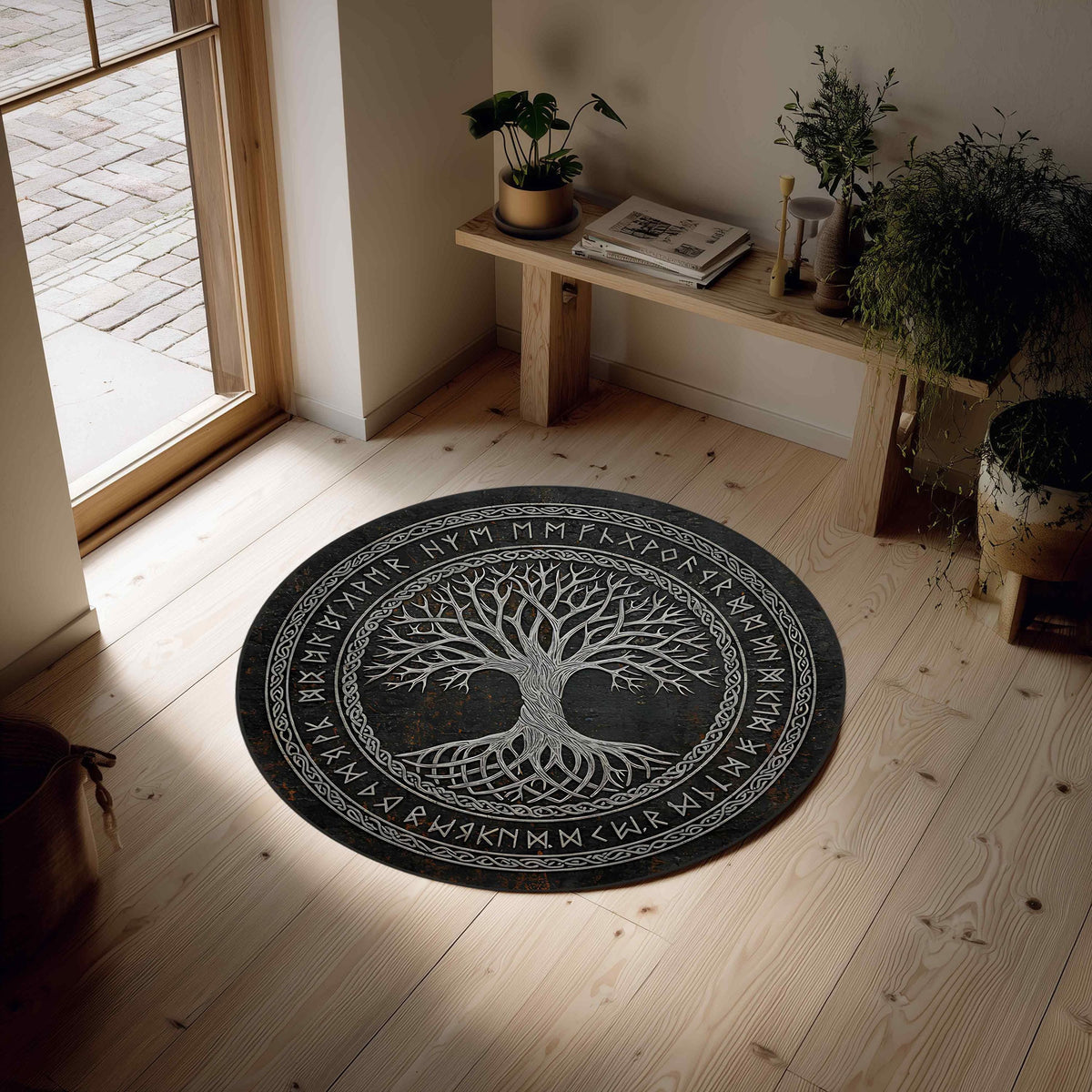 Viking Yggdrasil Tree of Life Rug - Viking Tree of Life Round Rug, Yggdrasil Rune Circle Carpet