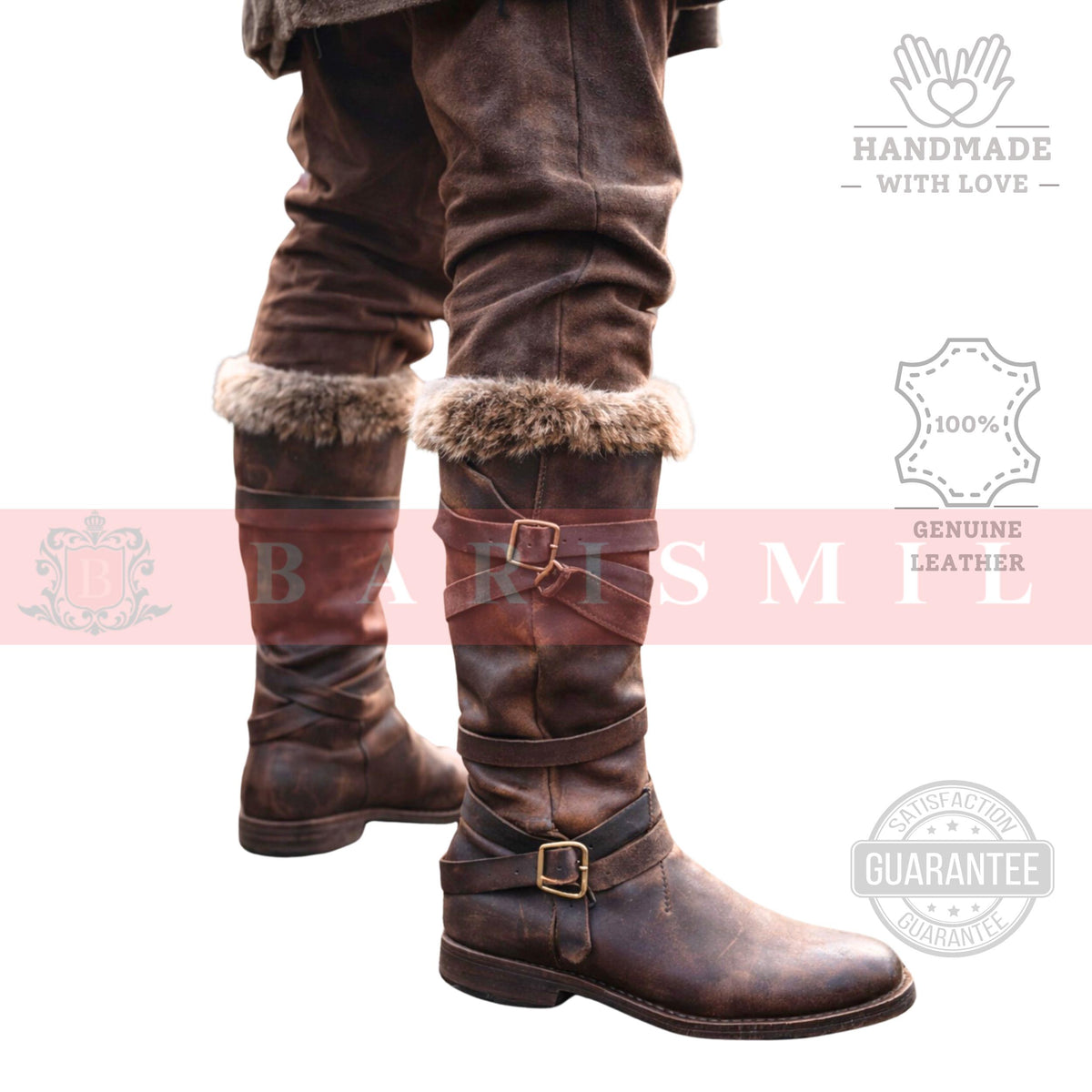 Viking Boots - Handmade Viking Leather Boots – Fur Trim Medieval Warrior Footwear