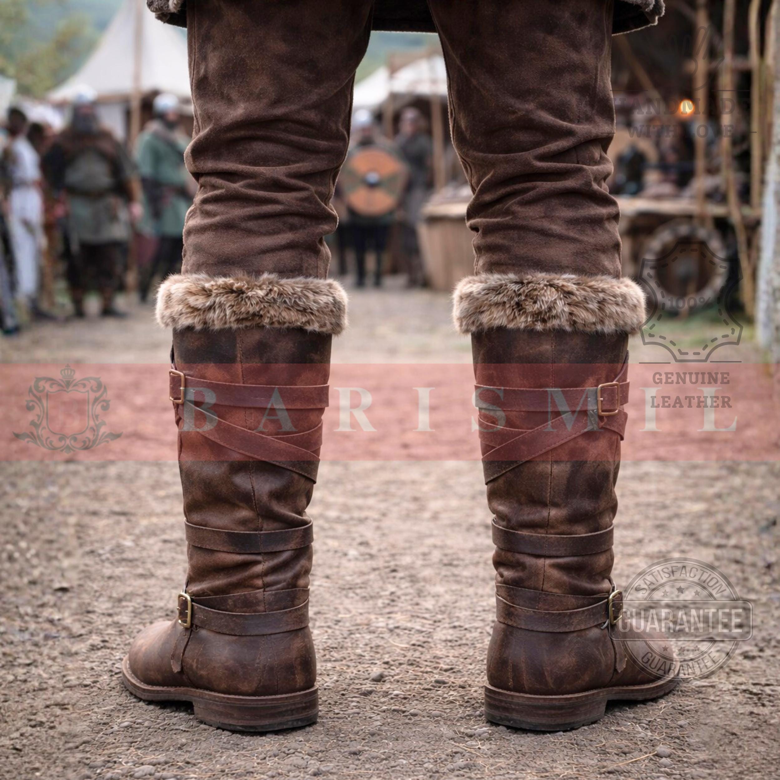 Viking Boots - Handmade Viking Leather Boots – Fur Trim Medieval Warrior Footwear
