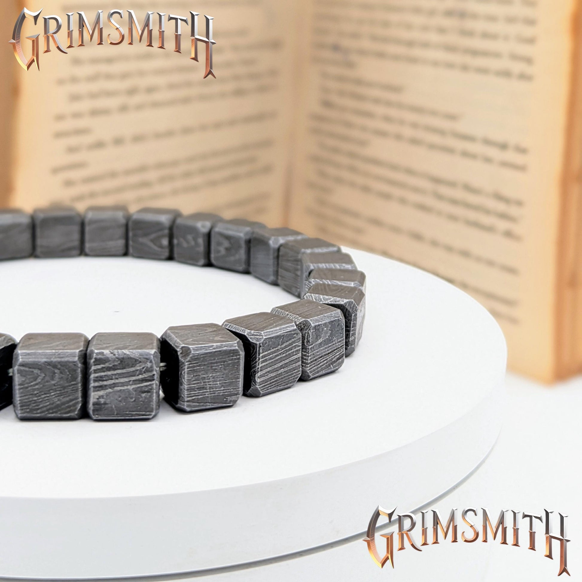 Viking Bracelet - Handcrafted Damascus Steel Square Cube Beaded Bracelet – Nordic Viking Geometric