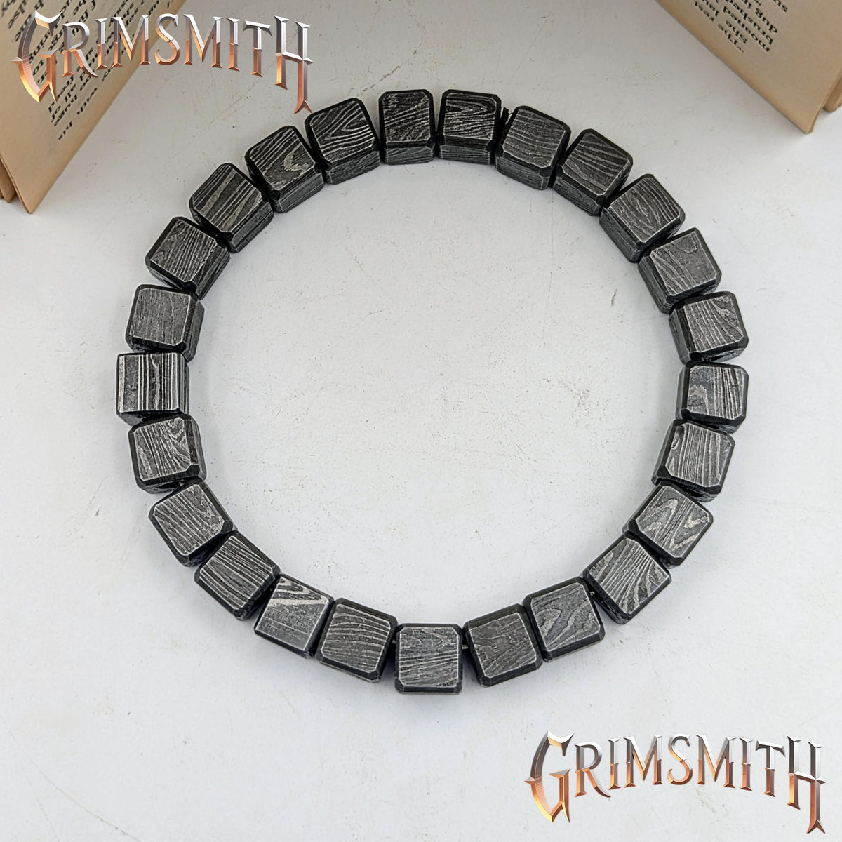 Viking Bracelet - Handcrafted Damascus Steel Square Cube Beaded Bracelet – Nordic Viking Geometric