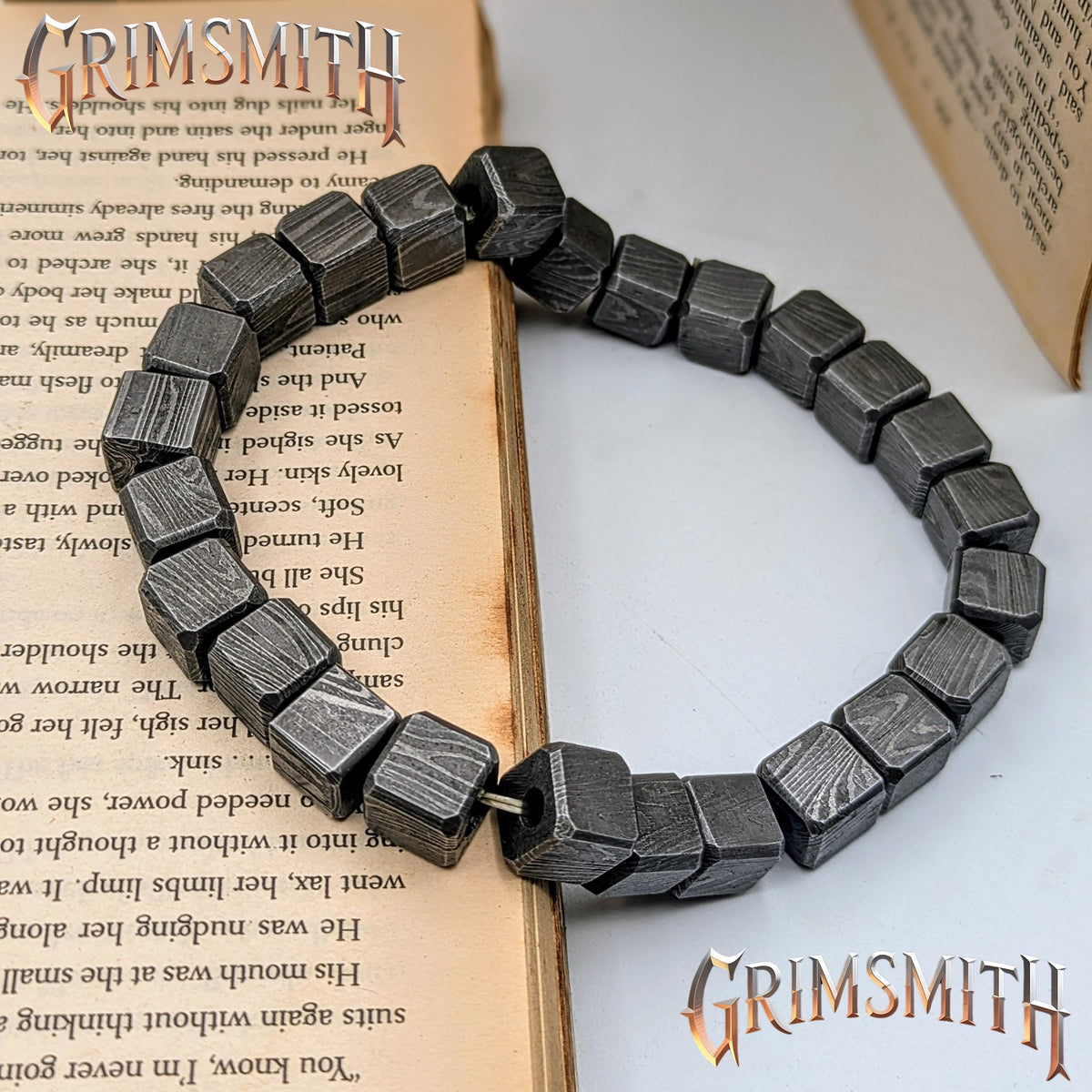 Viking Bracelet - Handcrafted Damascus Steel Square Cube Beaded Bracelet – Nordic Viking Geometric