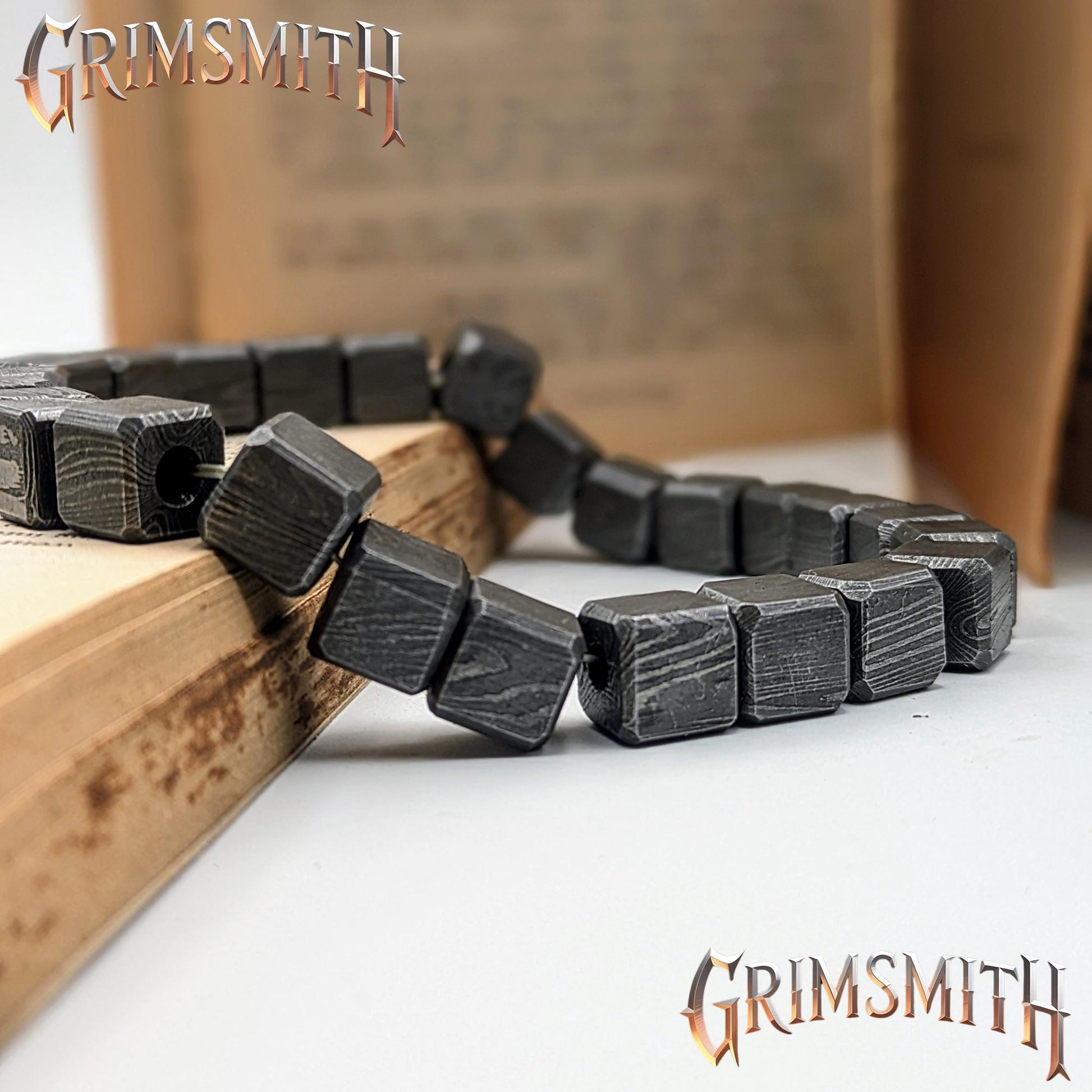 Viking Bracelet - Handcrafted Damascus Steel Square Cube Beaded Bracelet – Nordic Viking Geometric