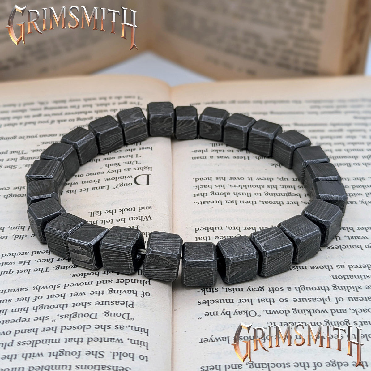 Viking Bracelet - Handcrafted Damascus Steel Square Cube Beaded Bracelet – Nordic Viking Geometric