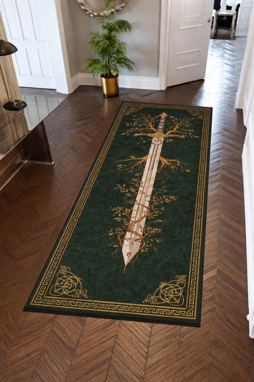 Viking Yggdrasil Tree of Life Rug - Viking Sword Rug, Norse Mythology Area Rug, Celtic Knot Decor