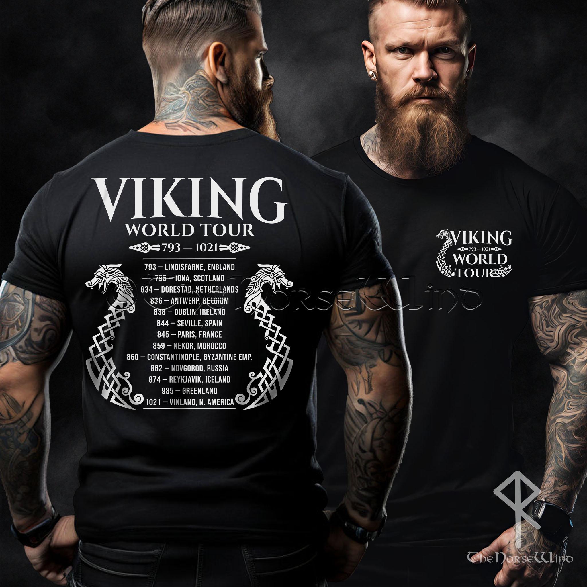 Viking Longship T-Shirt - Viking World Tour T-Shirt, Double-Sided Longship Tour Dates Tee, Norse