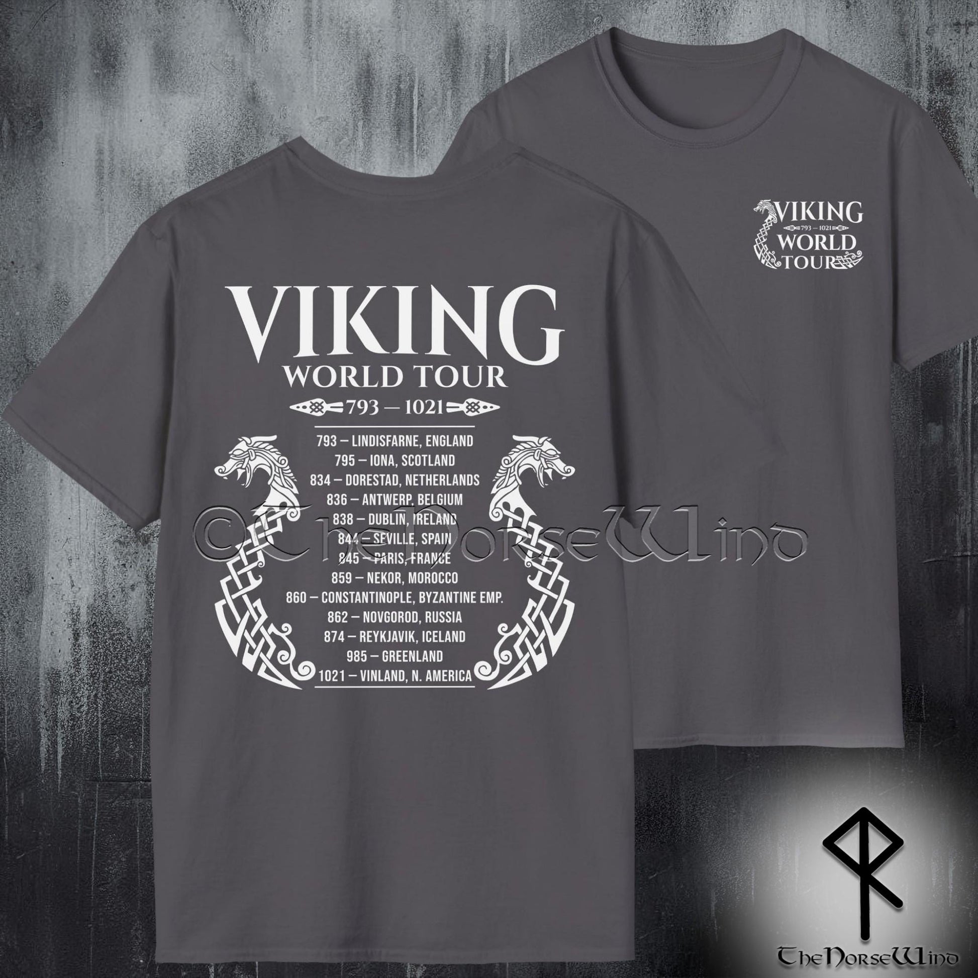 Viking Longship T-Shirt - Viking World Tour T-Shirt, Double-Sided Longship Tour Dates Tee, Norse