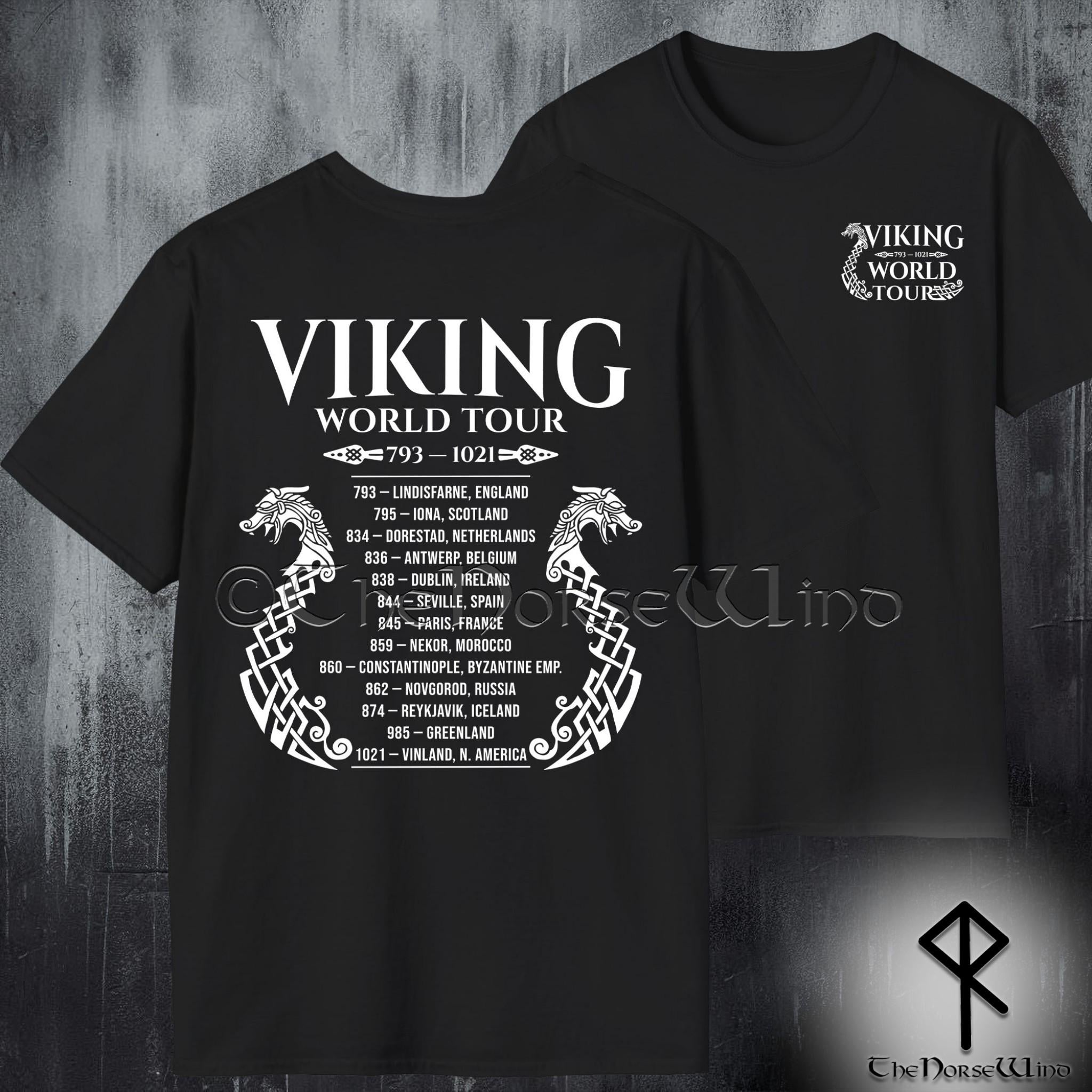 Viking Longship T-Shirt - Viking World Tour T-Shirt, Double-Sided Longship Tour Dates Tee, Norse