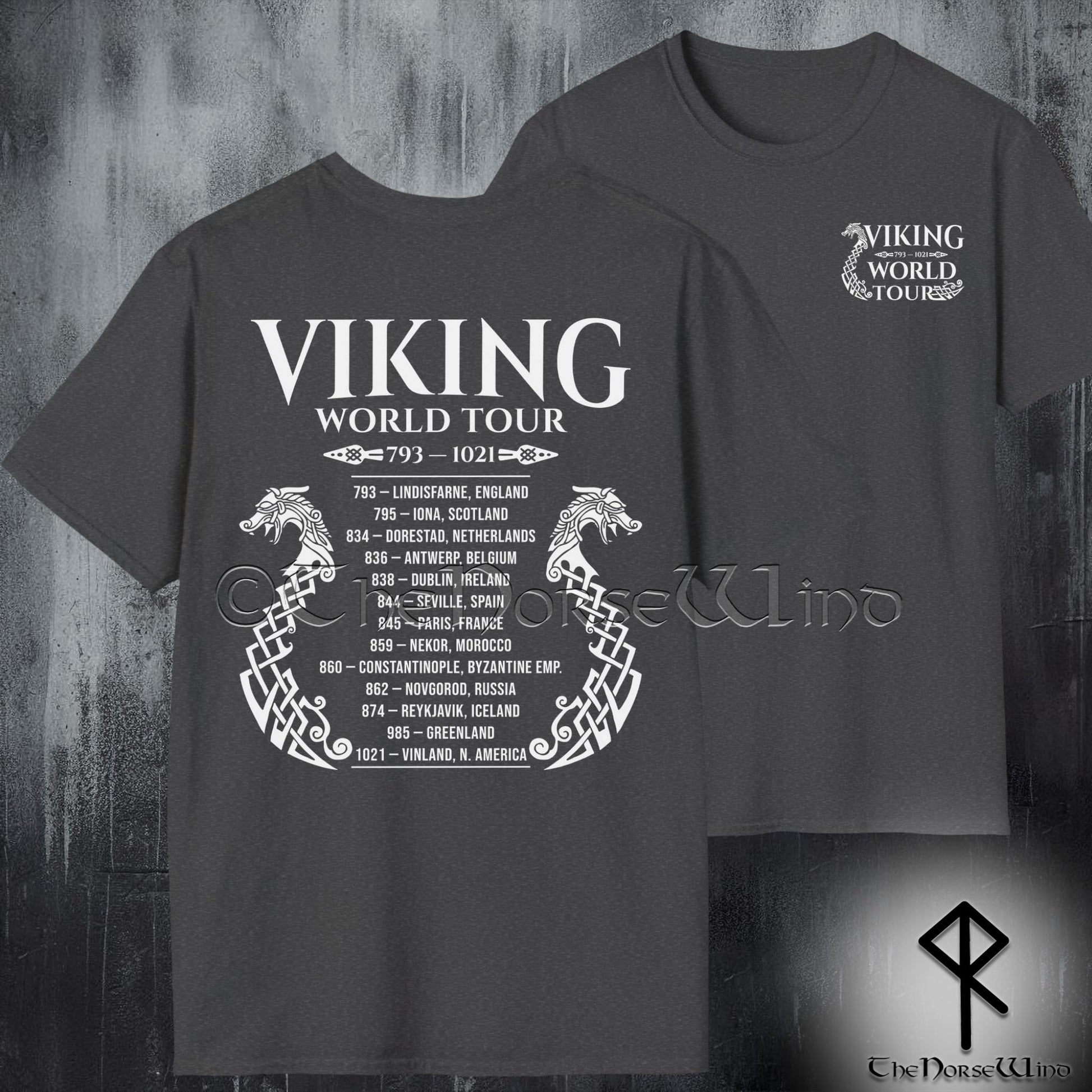 Viking Longship T-Shirt - Viking World Tour T-Shirt, Double-Sided Longship Tour Dates Tee, Norse