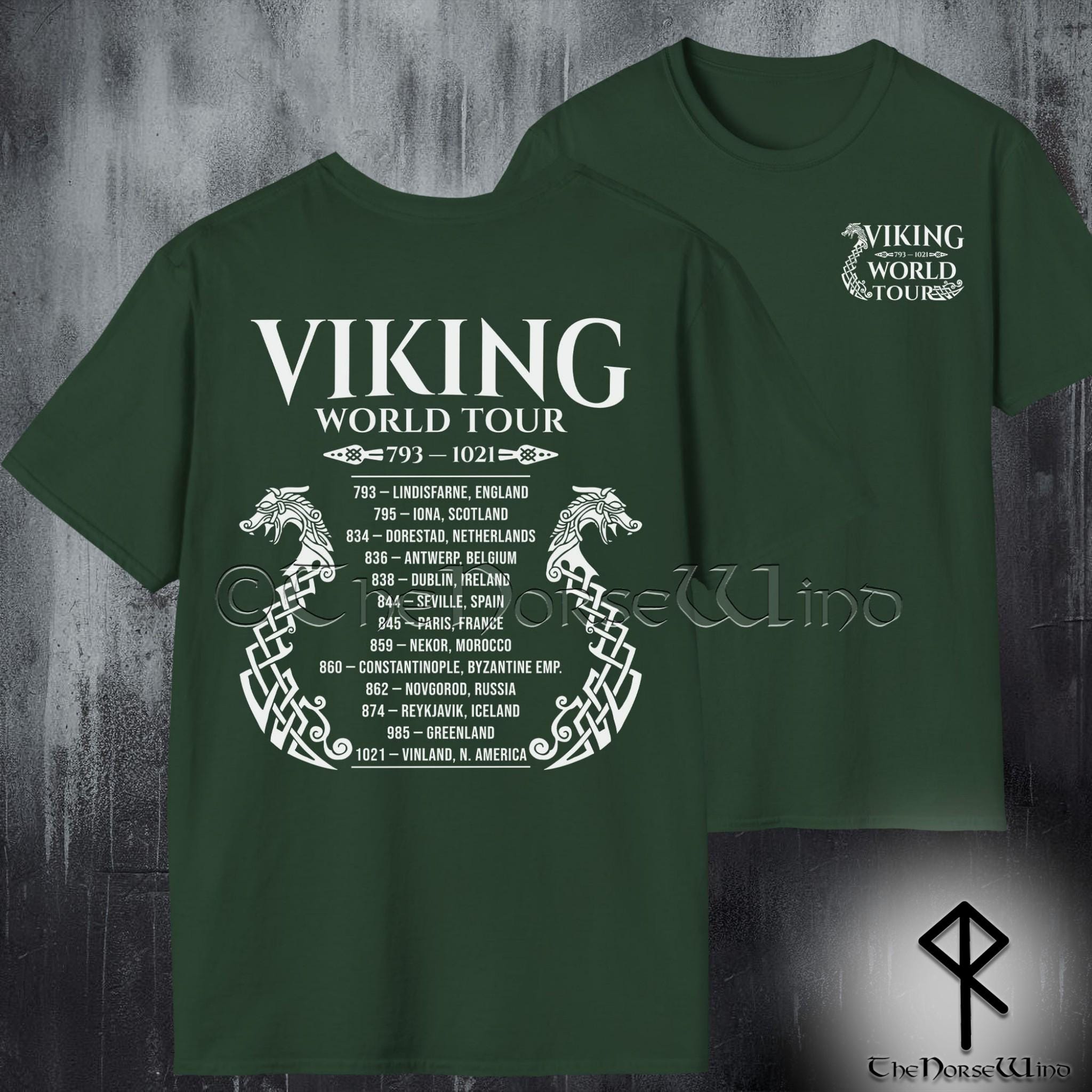 Viking Longship T-Shirt - Viking World Tour T-Shirt, Double-Sided Longship Tour Dates Tee, Norse