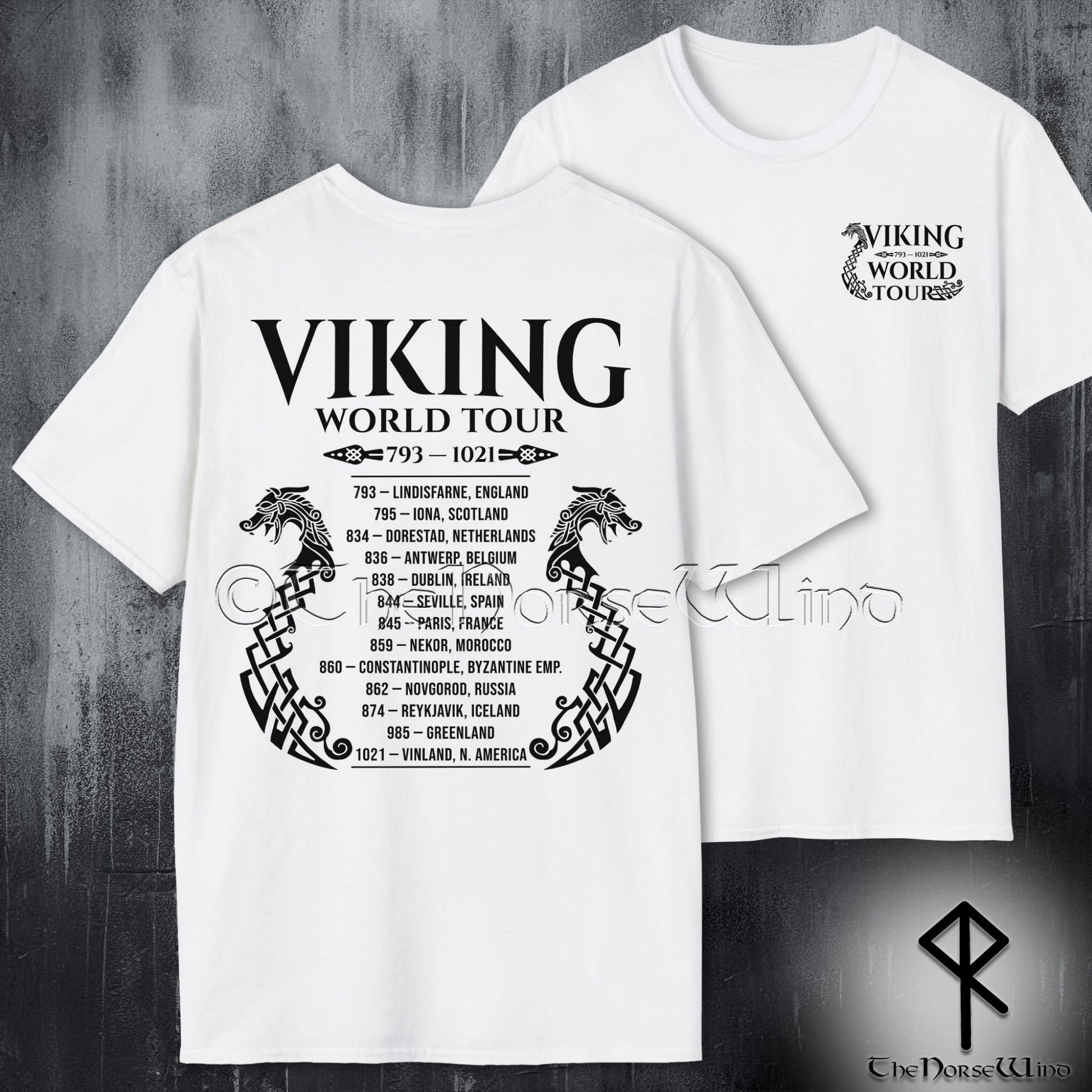 Viking Longship T-Shirt - Viking World Tour T-Shirt, Double-Sided Longship Tour Dates Tee, Norse