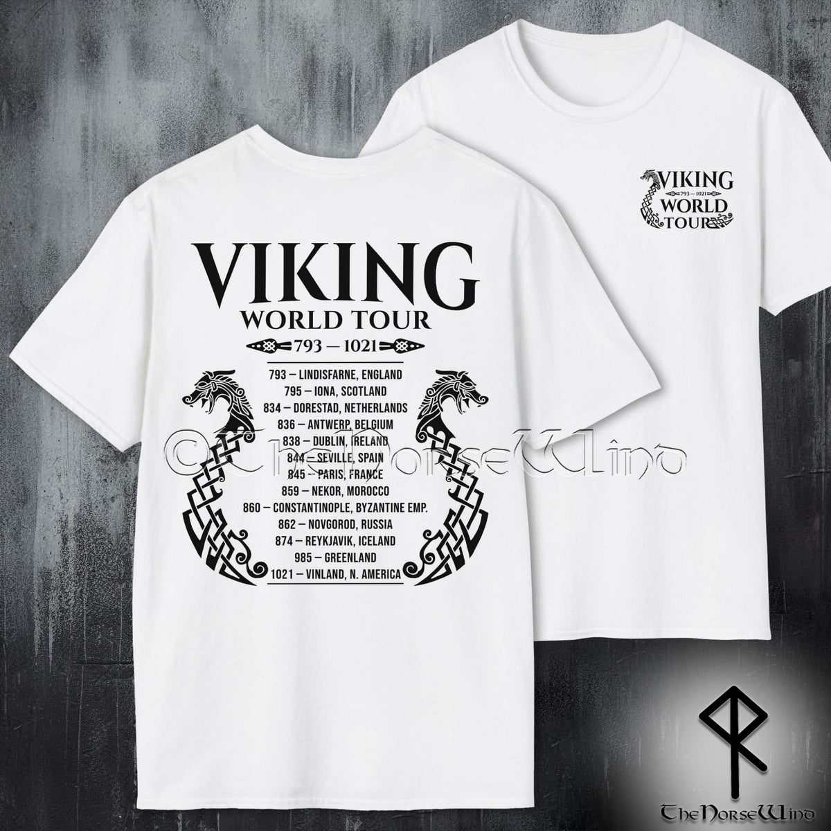Viking Longship T-Shirt - Viking World Tour T-Shirt, Double-Sided Longship Tour Dates Tee, Norse