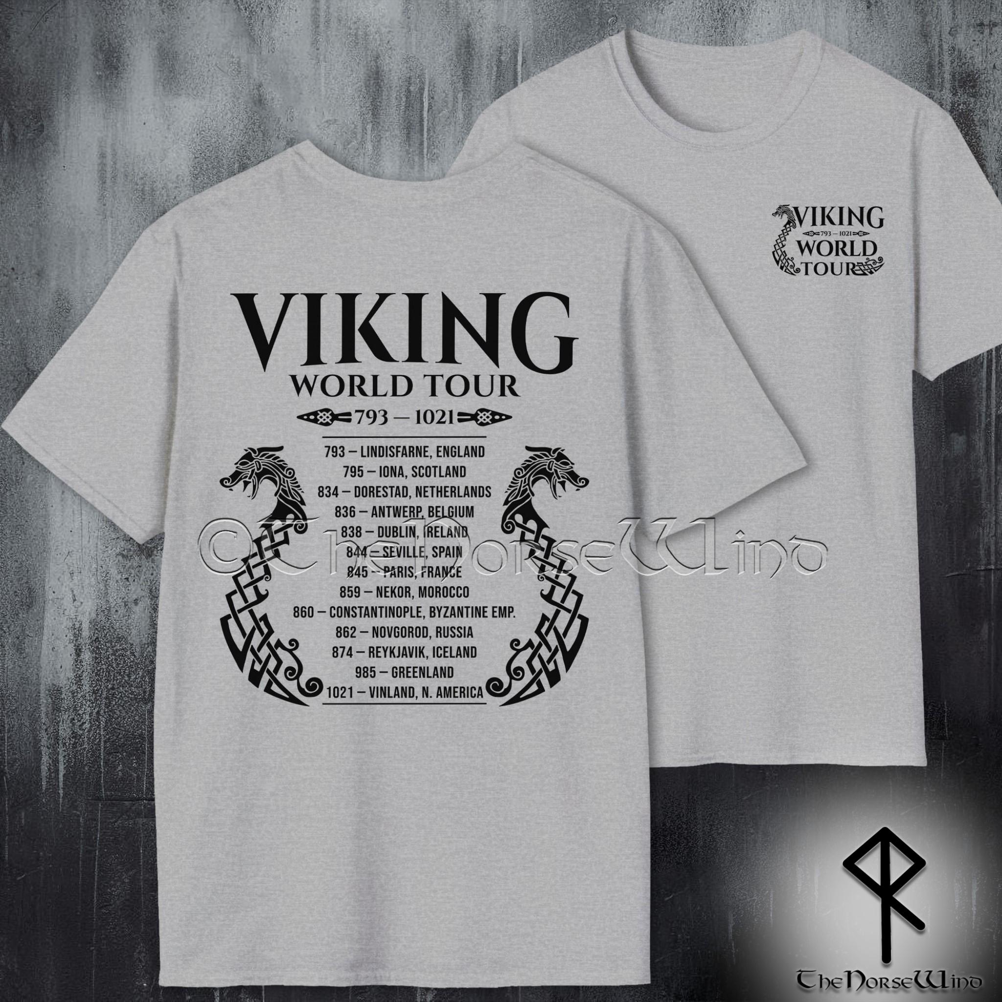 Viking Longship T-Shirt - Viking World Tour T-Shirt, Double-Sided Longship Tour Dates Tee, Norse