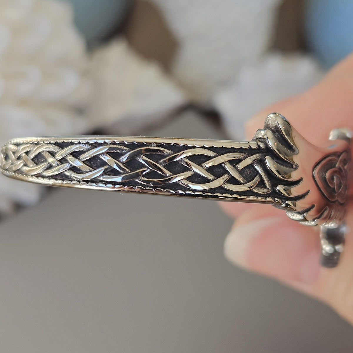 Viking Raven Bracelet - Celtic Raven Stainless Steel Cuff Bracelet, Norse Bracelet, Stainless Steel