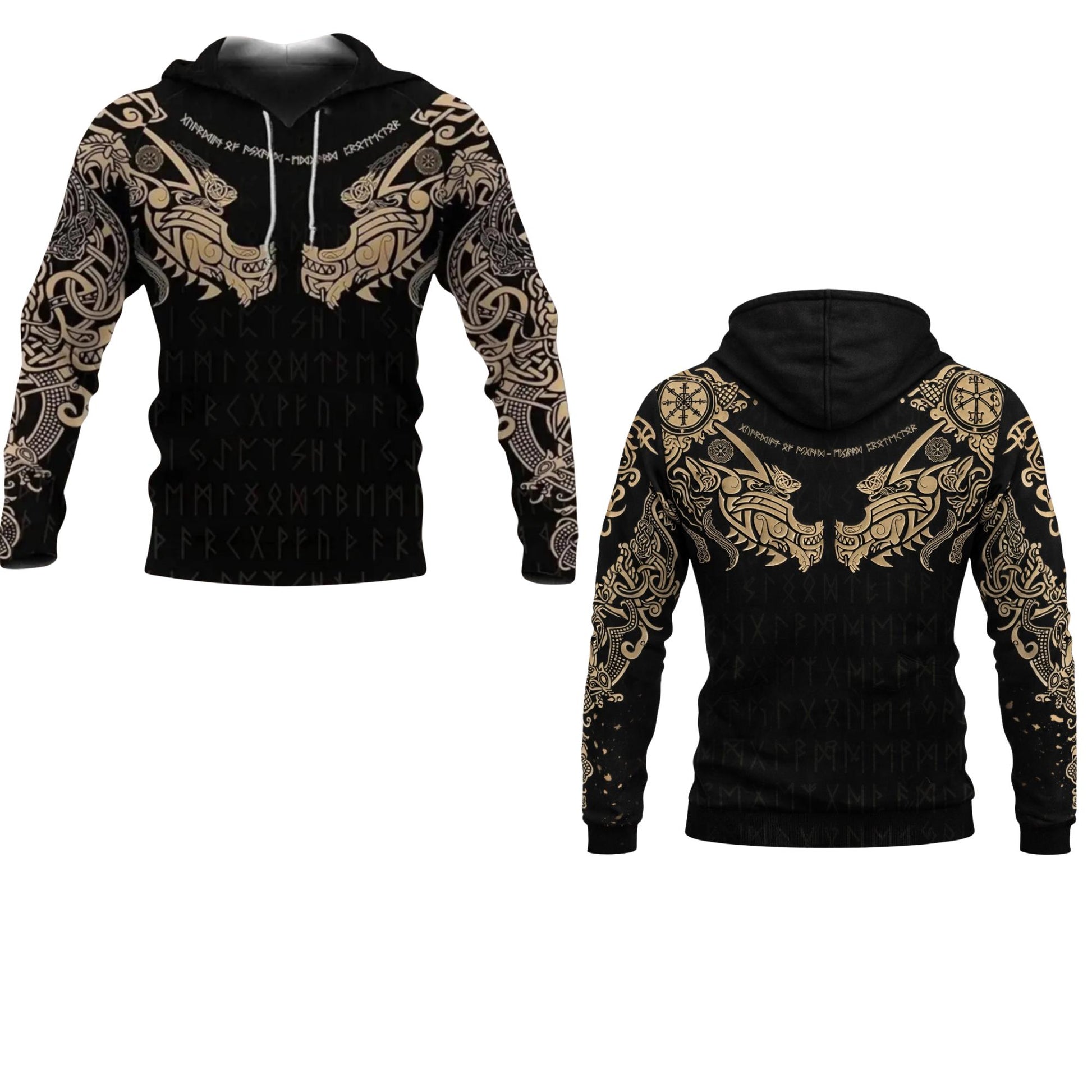 Viking Raven Hoodie - Norse Viking Warrior Hoodie, Black White Celtic Knot Raven Tattoo Art Unisex