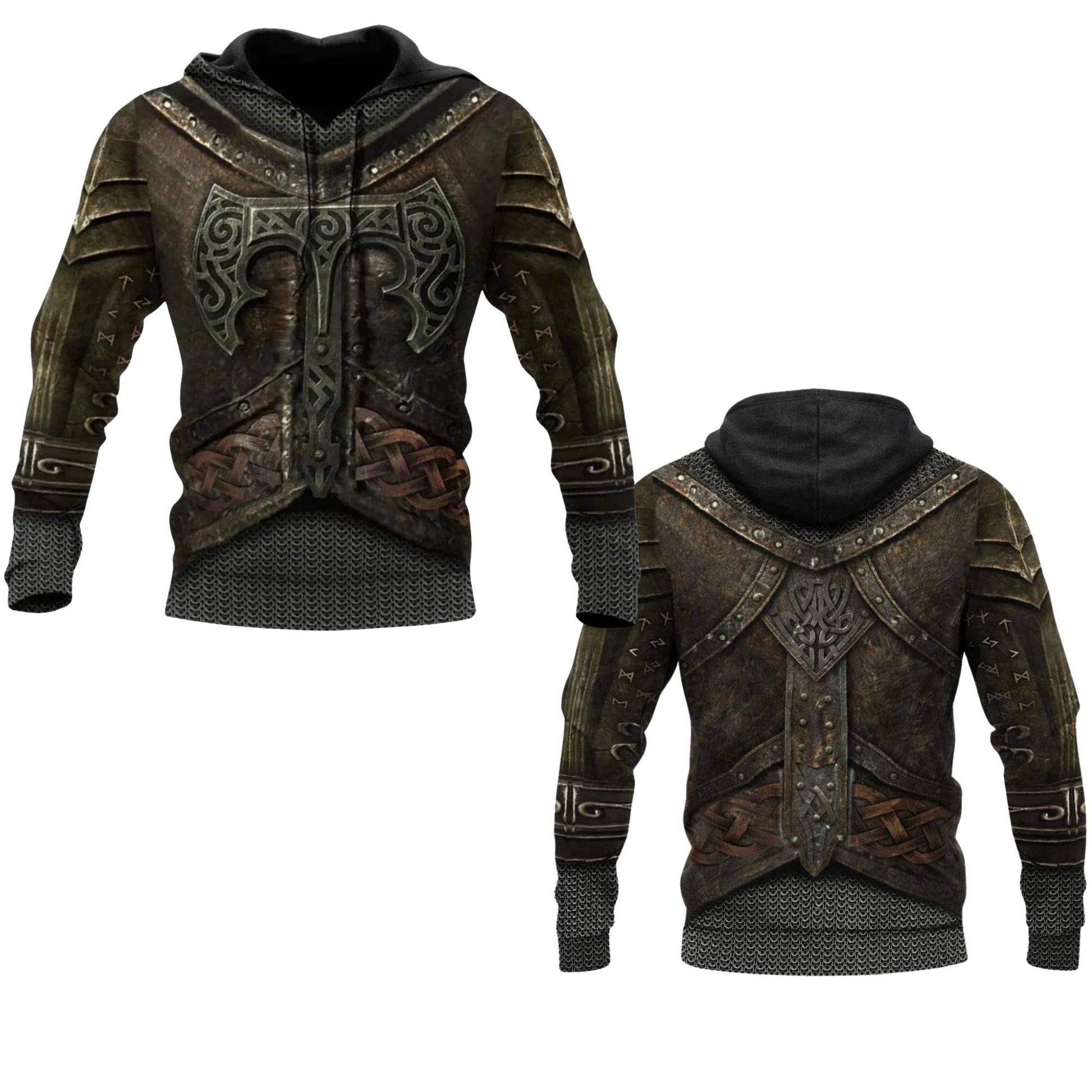 Viking Hoodie - Viking Armor Hoodie, Medieval Warrior All Over Print Pullover, Norse Axe Chainmail