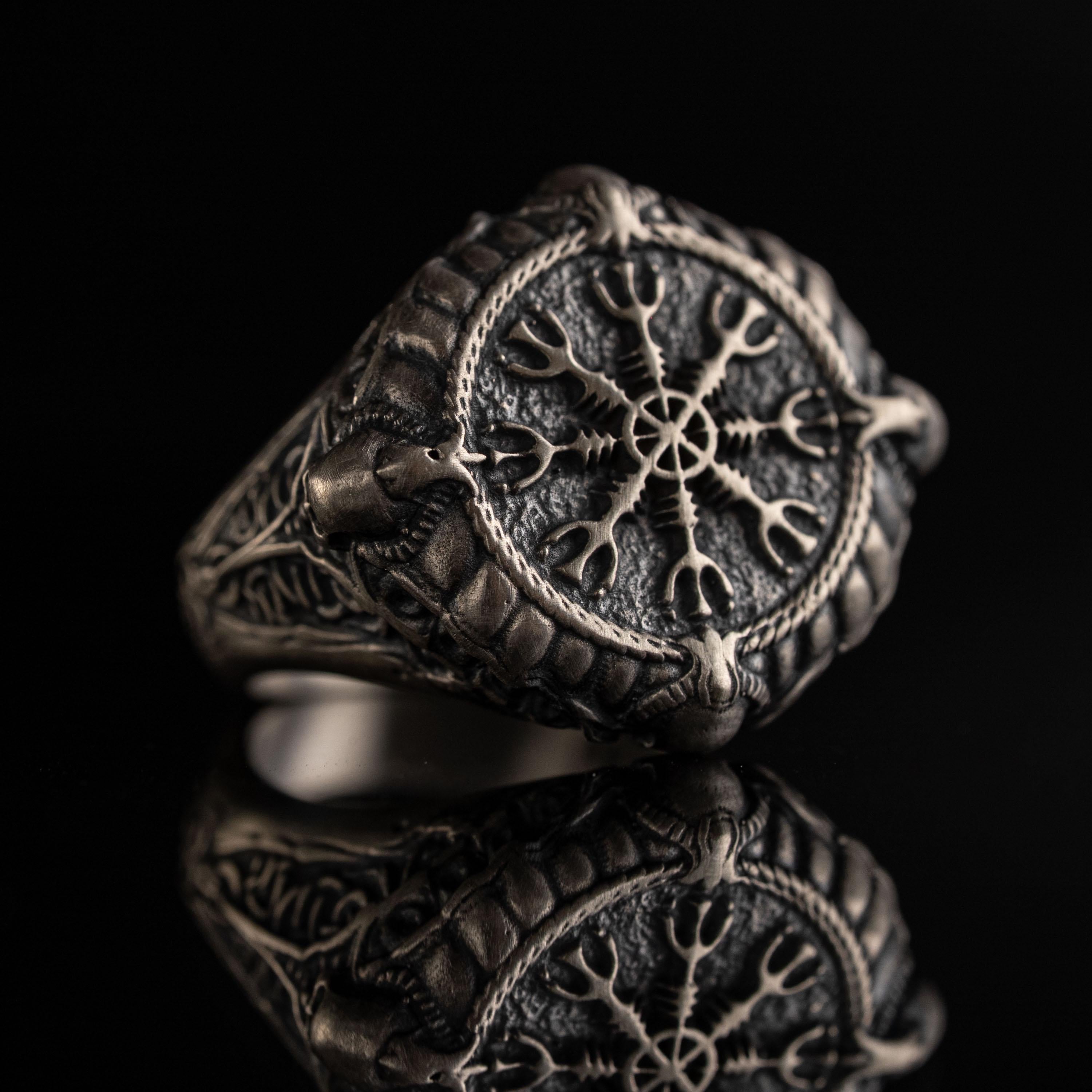 Viking Rune Ring - Viking Gothic Occult Bindrune Shield Intertwined Rune Band Ring, Silver Jewelry