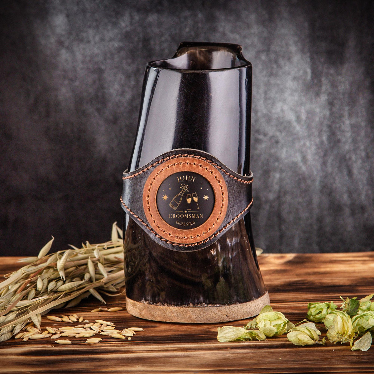 Viking Raven Mug - Authentic Drinking Horn Mug, Engraved Norse Raven Horn Tankard, Viking Mead