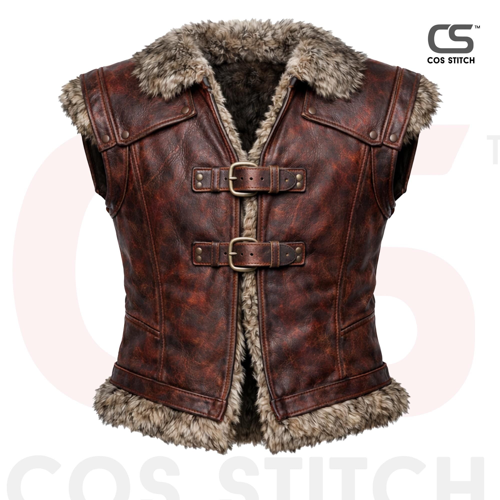 Viking Jacket - Viking Leather Vest Fur Collar Armor Medieval Norse Warrior Costume LARP Leather
