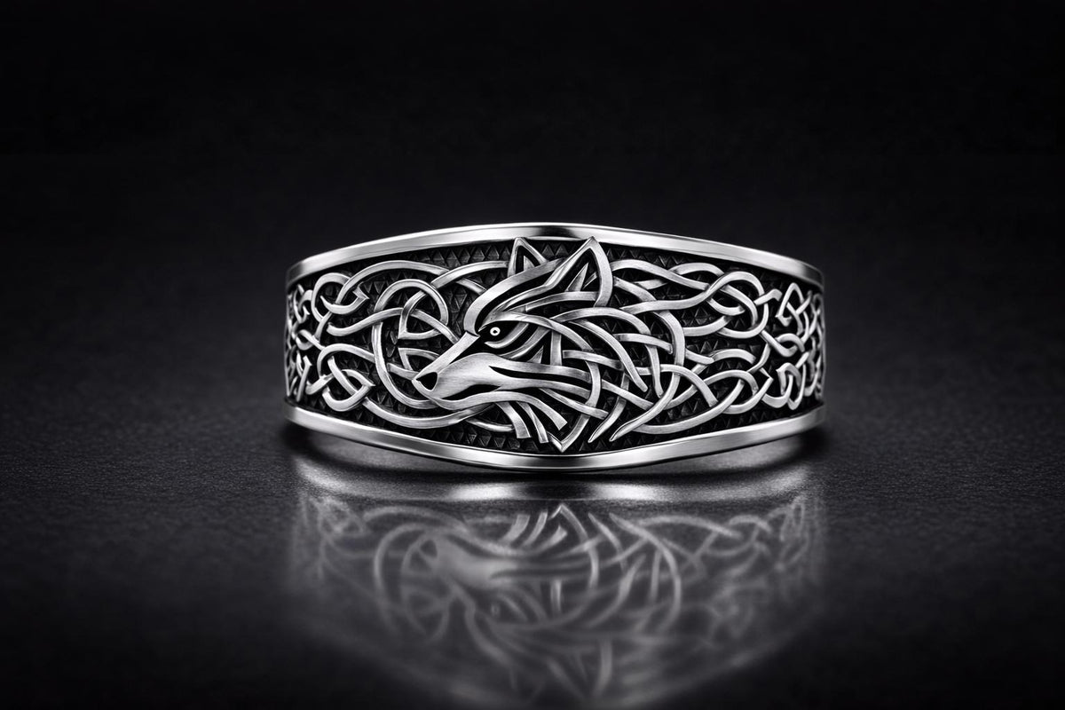 Viking Wolf Bracelet - Sterling Silver Viking Wolf Bracelet with Runes – Nordic Mythology Jewelry