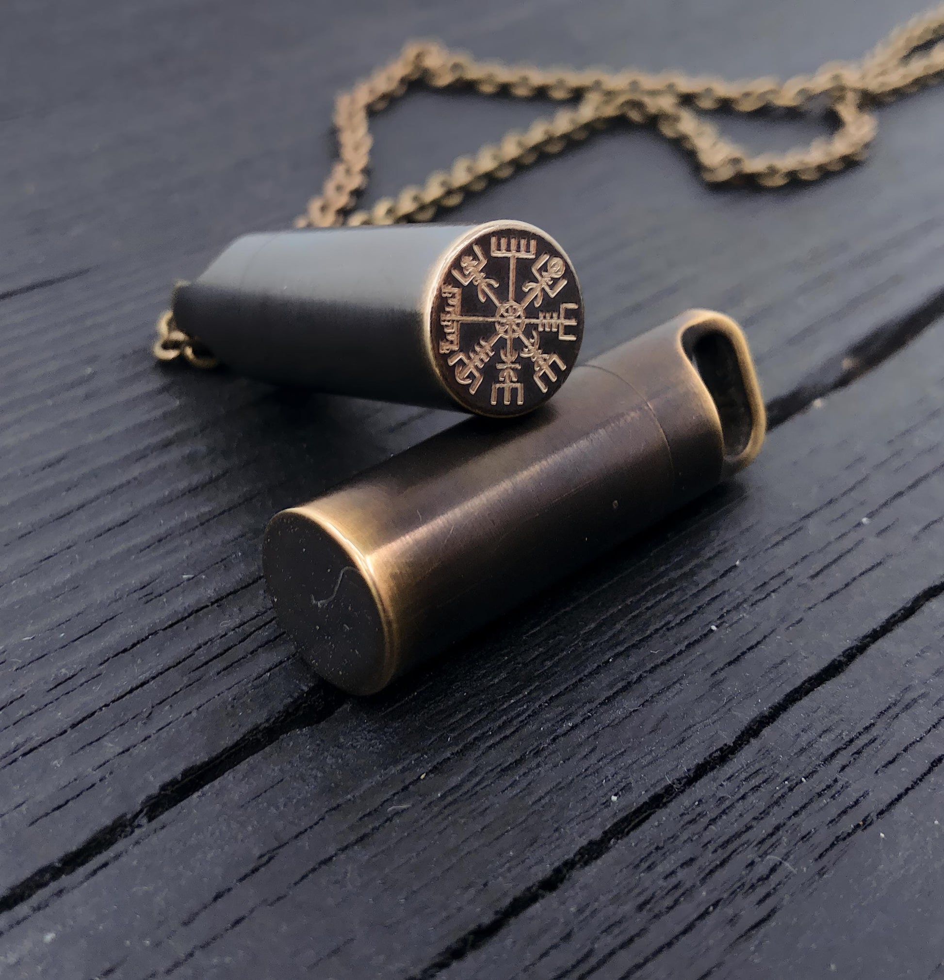 Viking Vegvisir Compass Necklace - Vegvisir Cremation Urn Necklace: Solid Brass Viking Compass