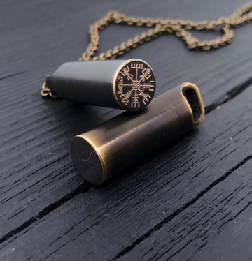 Viking Vegvisir Compass Necklace - Vegvisir Cremation Urn Necklace: Solid Brass Viking Compass