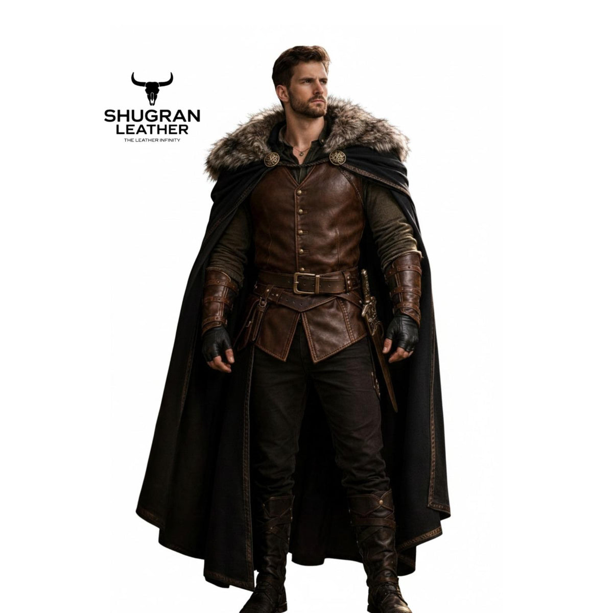 Viking Jacket - Genuine Suede Viking Tunic Coat – Norse Warrior Faux Fur Trim (Custom Fit)
