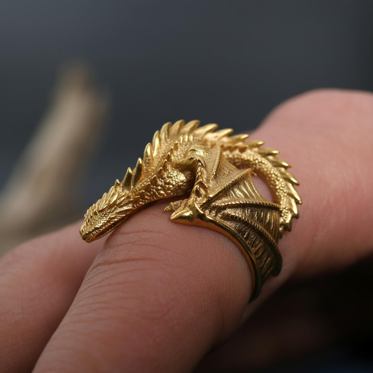 Viking Ring - Sterling Silver Dragon Ring, Adjustable Wrap Band, Gothic Mens Ring, Fantasy Jewelry