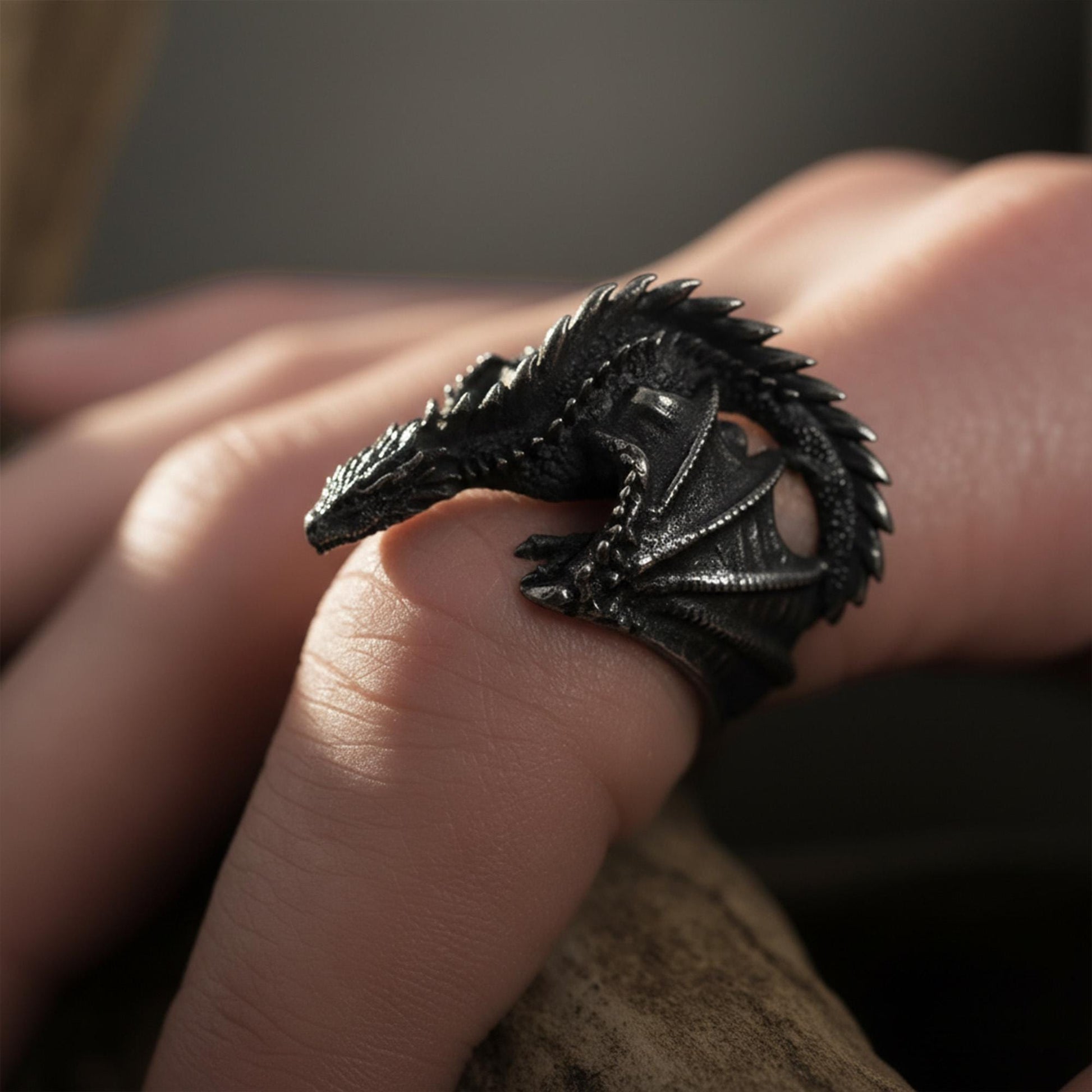 Viking Ring - Sterling Silver Dragon Ring, Adjustable Wrap Band, Gothic Mens Ring, Fantasy Jewelry