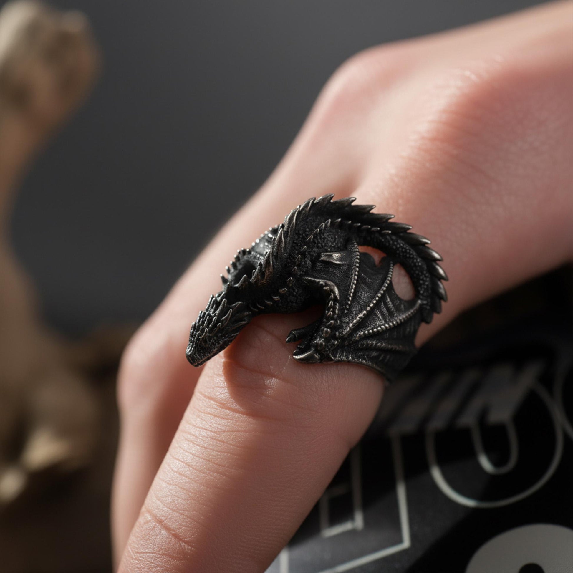 Viking Ring - Sterling Silver Dragon Ring, Adjustable Wrap Band, Gothic Mens Ring, Fantasy Jewelry